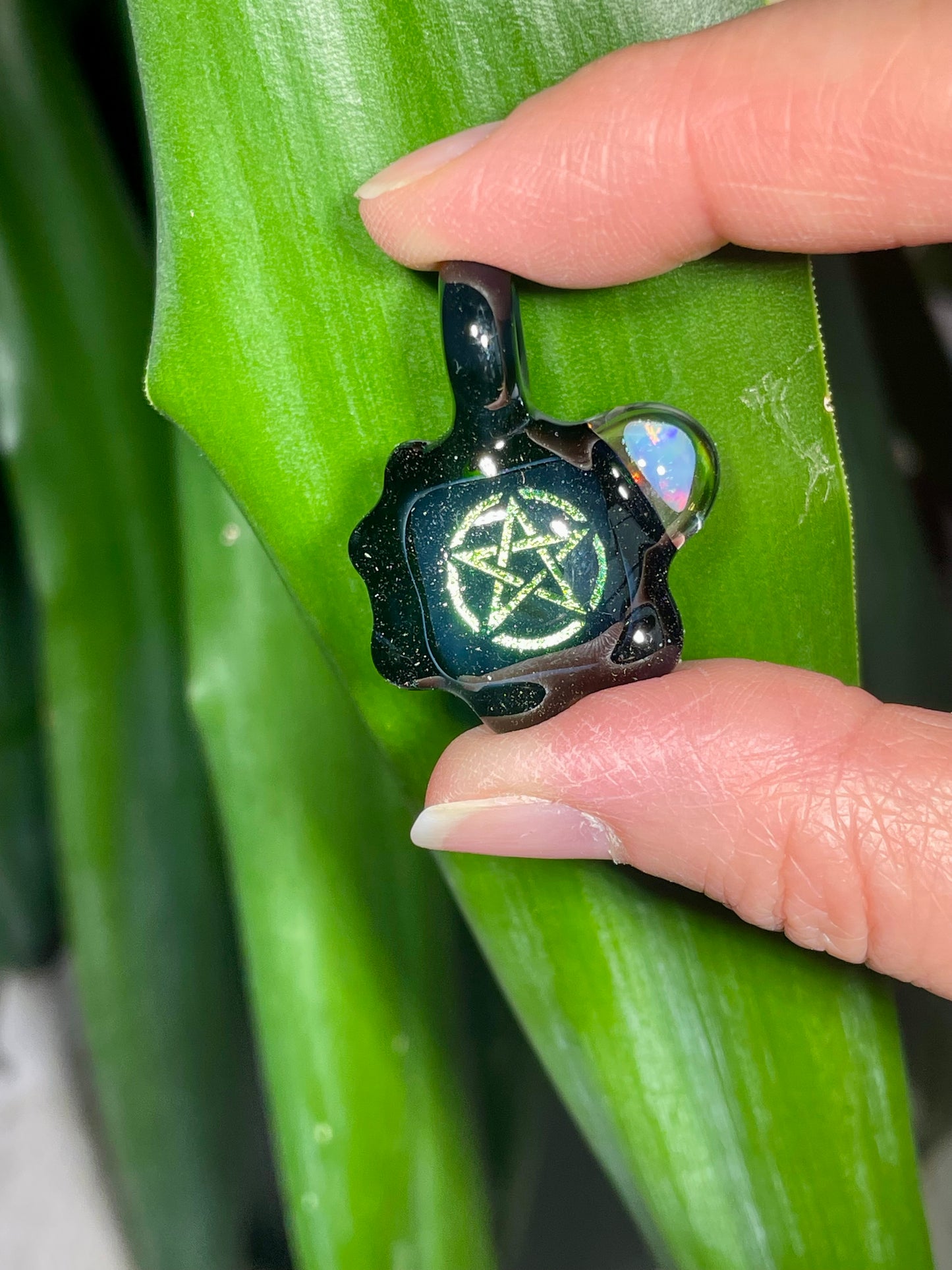 Unique Small Glass Pendant, Pentacle Necklace, Five Pointed Star Pendant, Wiccan Jewelry for sister, Pentagram Talisman Necklace for her