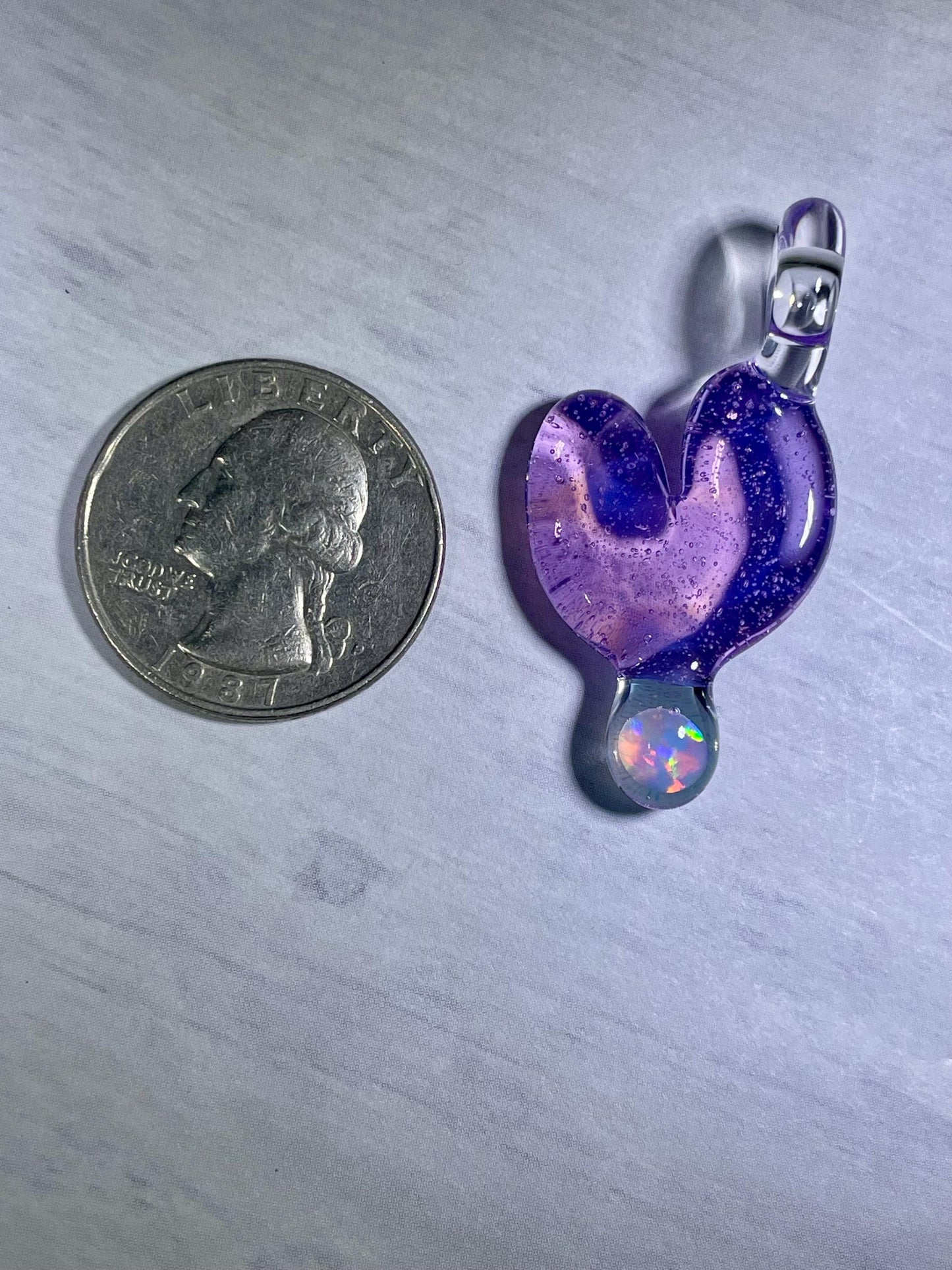 Purple Glass Heart Pendant, Unique Opal Necklace, Simple Heart Jewelry, Anniversary Gift for Wife, Unique Birthday Gift, Valentines Day Gift