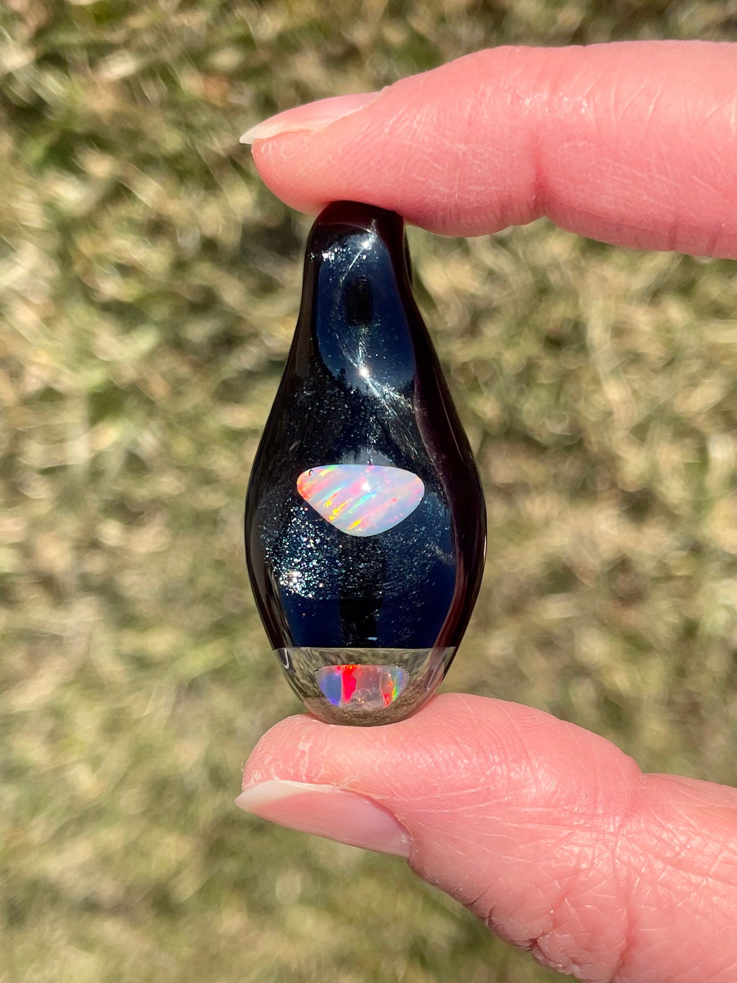 Heady Glass Pendant, Unique Opal Necklace, Artisan Jewelry, Handmade Glass Opal Pendant, Galaxy Pendant, Unique Jewelry, October Birthday