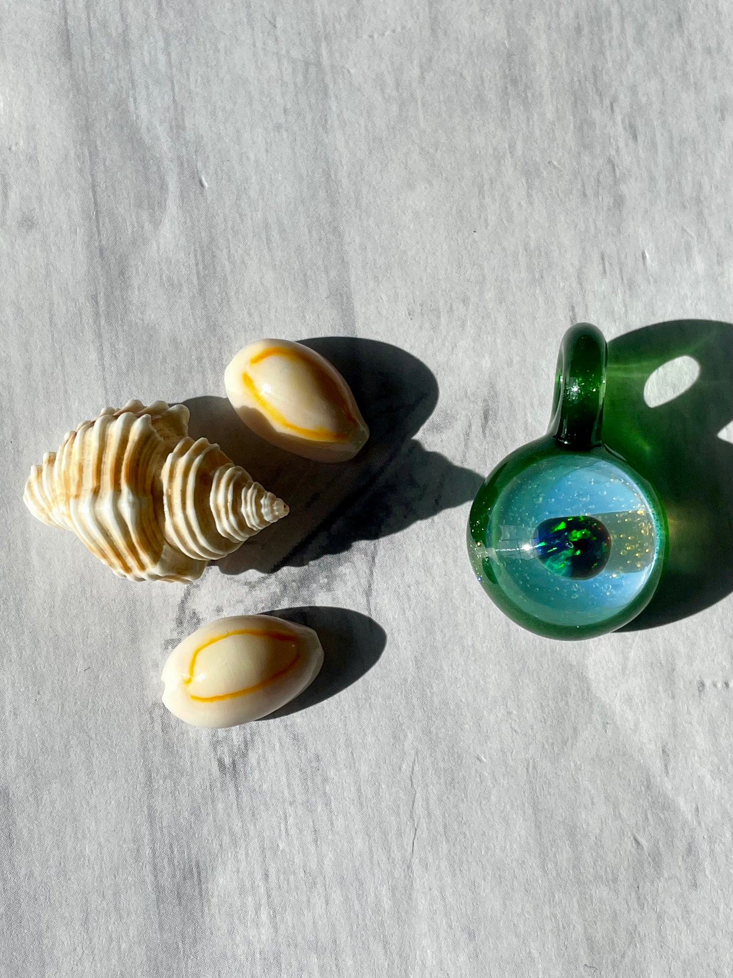Small Glass Opal Pendant, Green Blown Glass Pendant, Lampwork Focal Bead, Mini Opal Necklace, Glass Cabochon, Unique Birthday Gift Idea