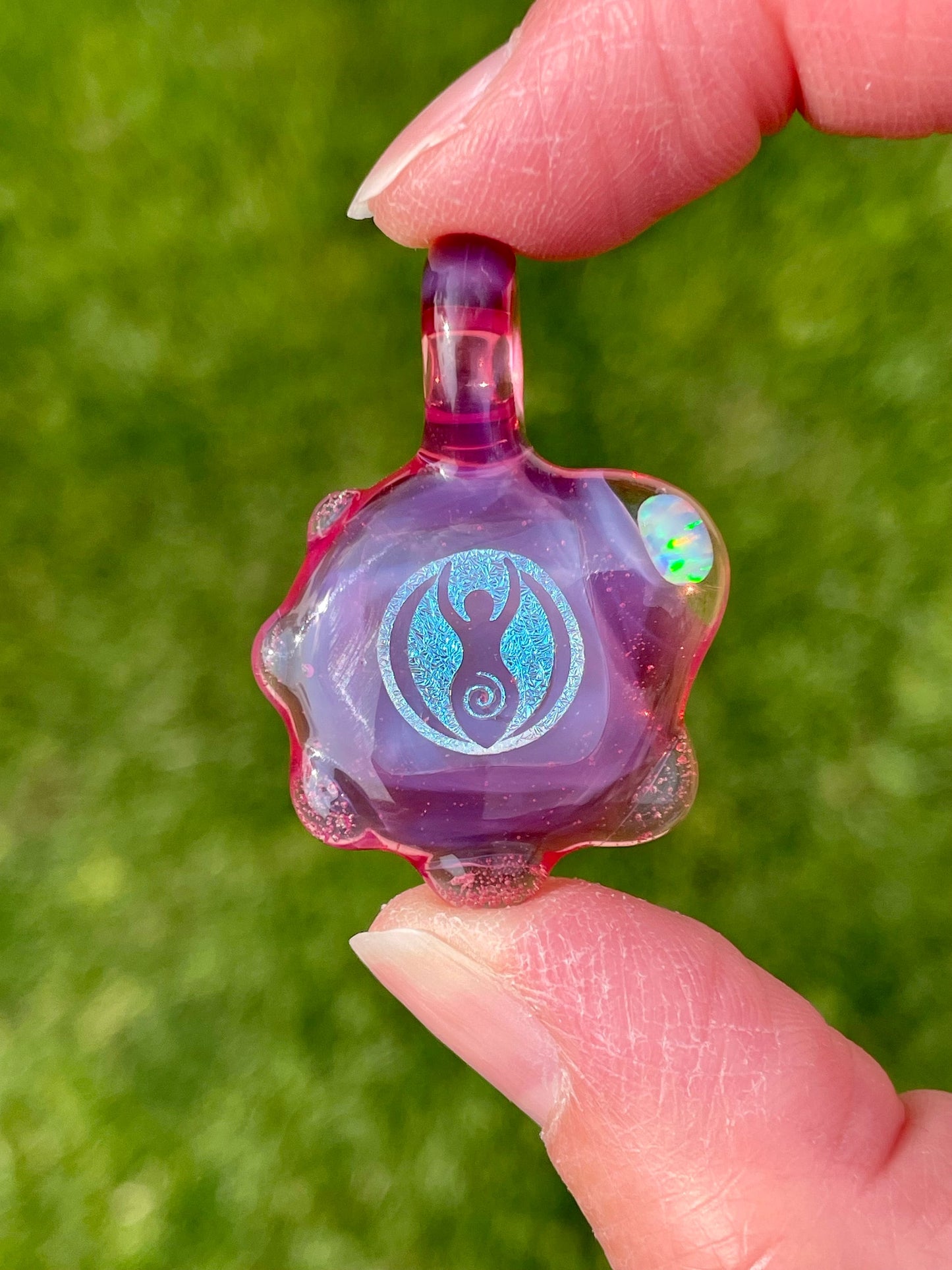 Sacred Goddess Necklace, Small Glass Opal Pendant, Birthday Present for Sister, Wiccan Necklace, Easter Gift for Girl, Mothers Day Gift Idea