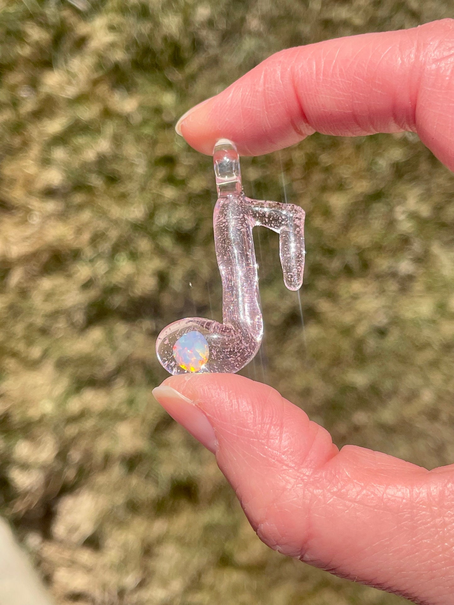 Glass Music Note Pendant, Opal Necklace for Her, Simple Music Jewelry, October Birthstone, Anniversary Gift, gift for wife, gift for girl