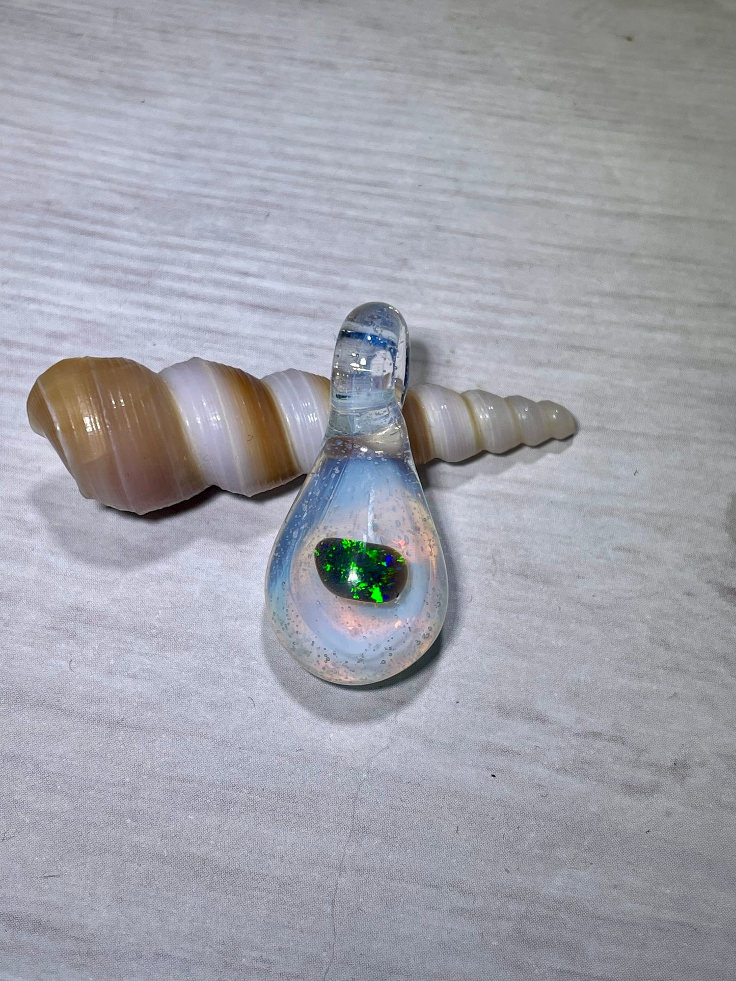 Handmade Glass Blown Opal Pendant, Mystical Opal Necklace, Gemstone Jewelry, Pendant Necklace, Birthday Gift, Mothers Day Gift, Easter Gift
