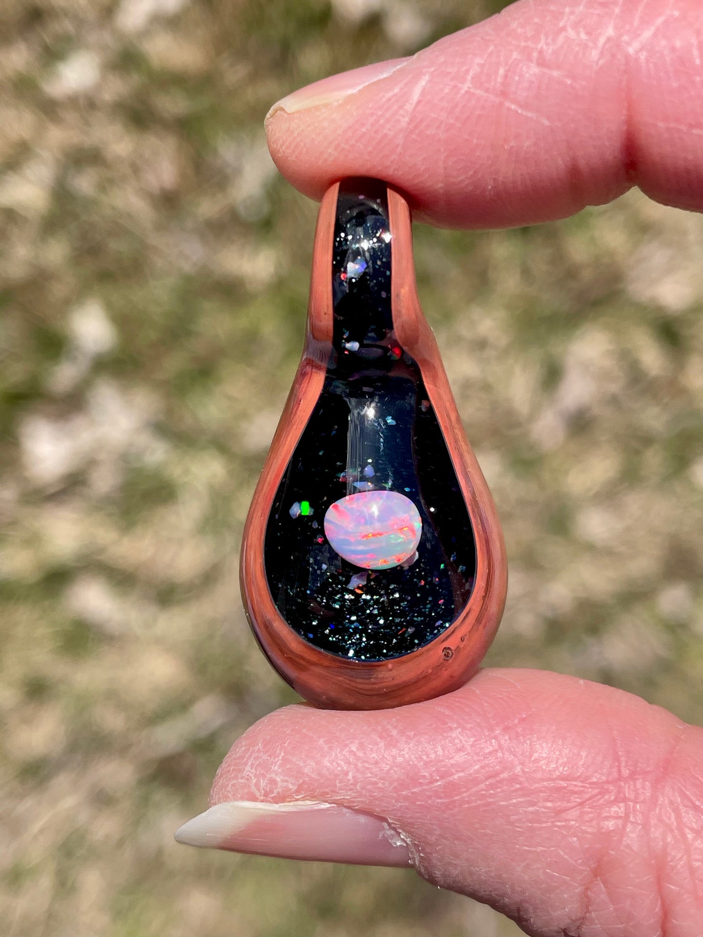 Small Glass Opal Pendant, Unique Glass Pendant, Opal Necklace, Galaxy Pendant Gift for daughter, Valentines Day Gift, Birthday Gift Idea