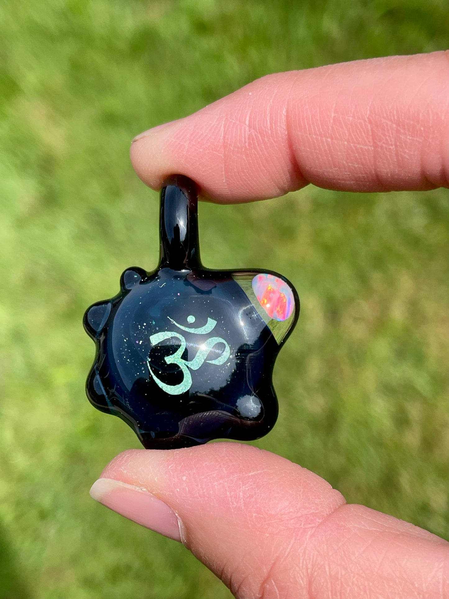 Aum Pendant Necklace for him, Om Meditation Necklace, Blown Glass Dichroic Necklace, Birthday gift for brother, Yoga Necklace, Namaste Gift