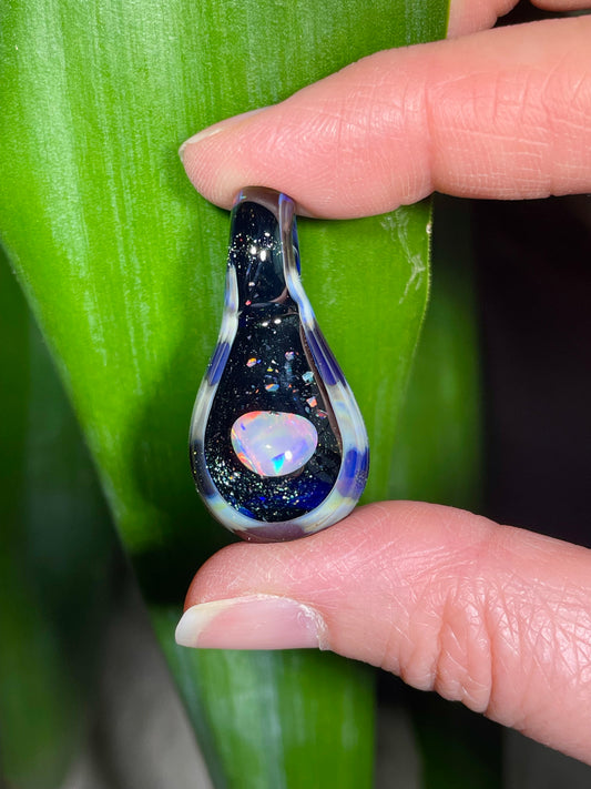 Handmade Small Glass Opal Pendant, Jewelry Gift, Opal Necklace, Birthday Gift, Mothers Day Gift, Pendant Necklaces, Gemstone Jewelry, Easter