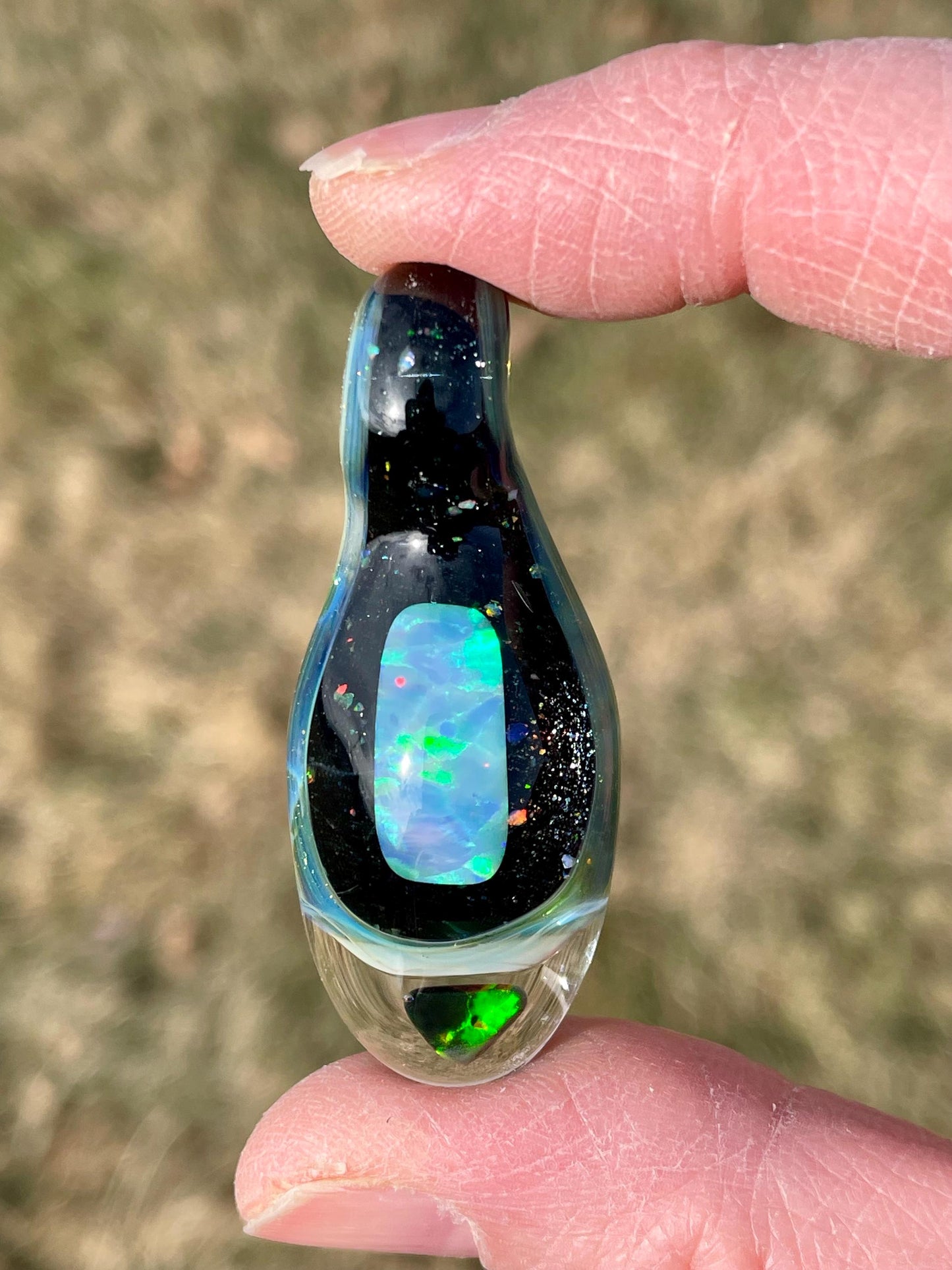 Handmade Glass Opal Pendant Necklace, Unique Anniversary Gift, Galaxy Opal Pendant, Birthday Gift for wife, Handmade Valentines Gift for Her