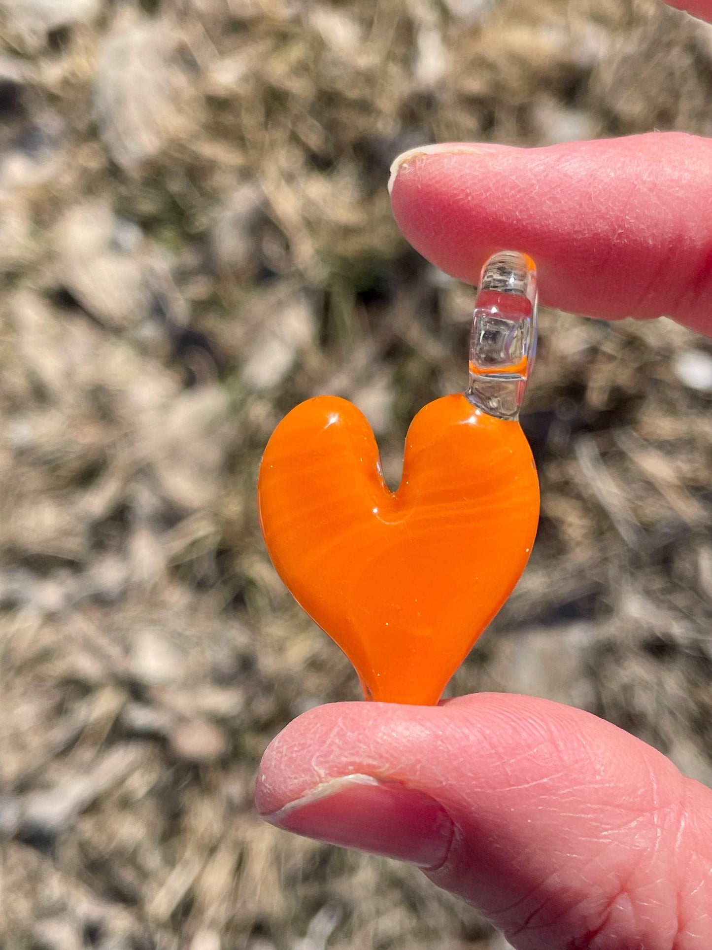 Orange Heart Pendant, Glass Necklace for Her, Simple Heart Jewelry, Anniversary Gift idea for wife, gift for girlfriend, Mothers Day Gift