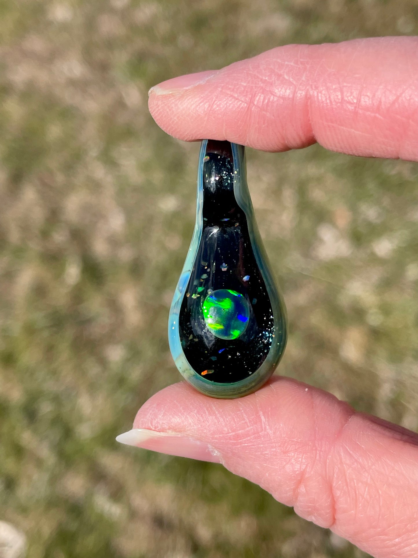 Handmade Small Glass Opal Pendant Necklace, Handmade Galaxy Pendant, Mothers Day Gift for her, one of a kind Birthday Gift Idea for daughter