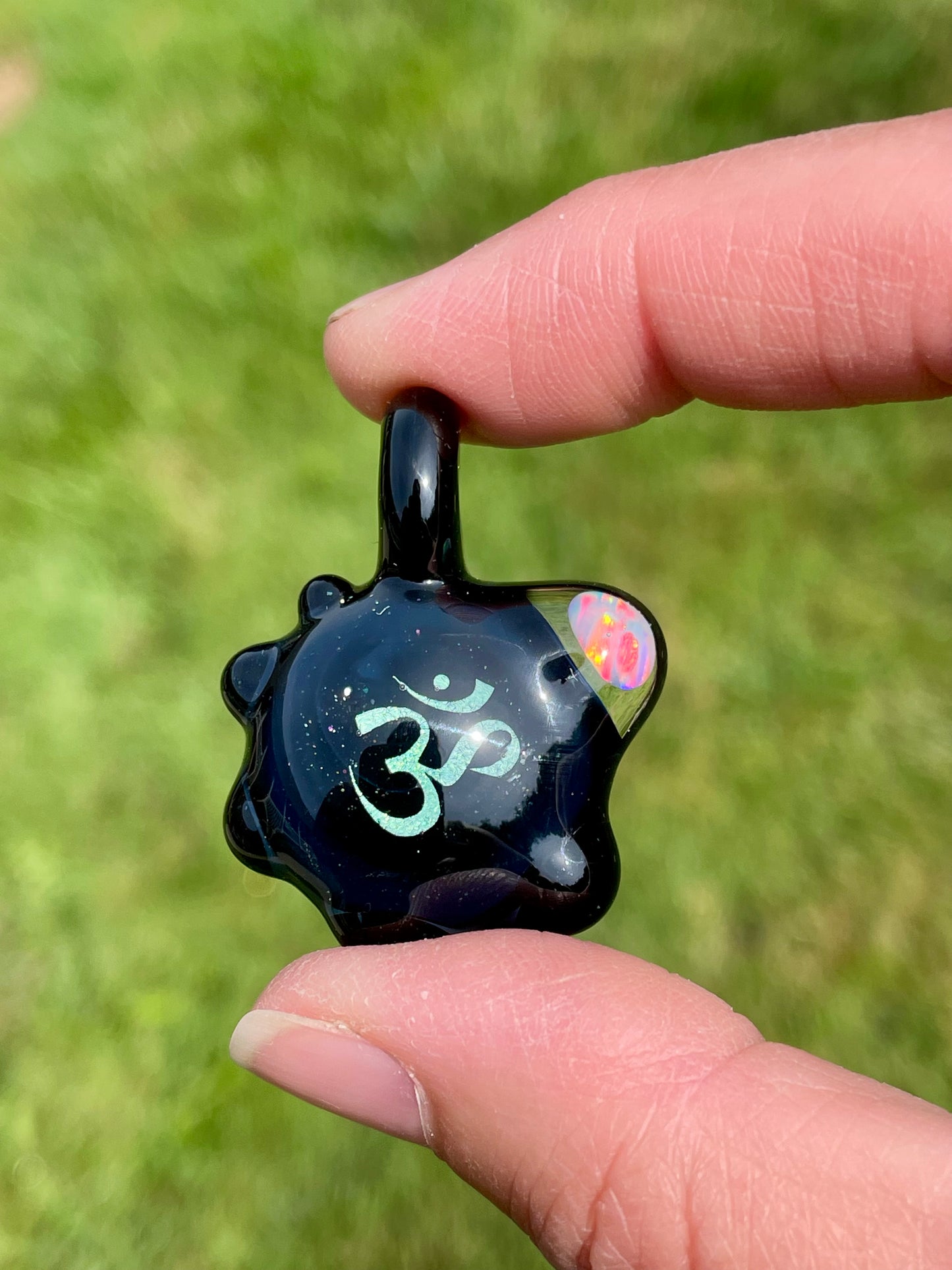 Aum Pendant Necklace for him, Om Meditation Necklace, Blown Glass Dichroic Necklace, Birthday gift for brother, Yoga Necklace, Namaste Gift