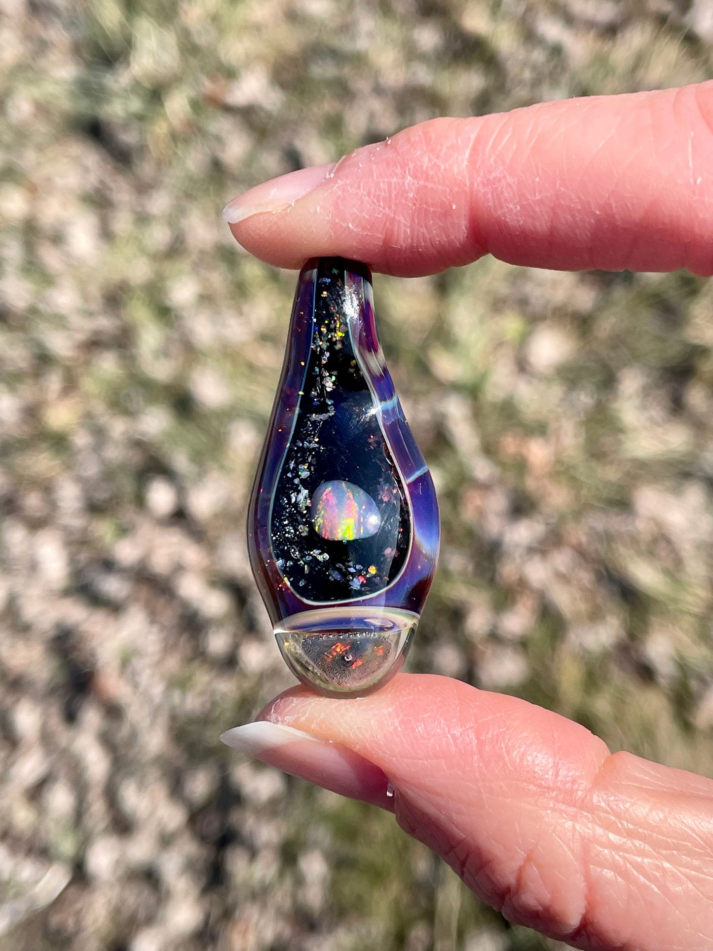Unique Glass Blown Opal Pendant Necklace, Artisan Jewelry for her, Galaxy Pendant for him, Birthday Gift for wife, Valentines Day Gift