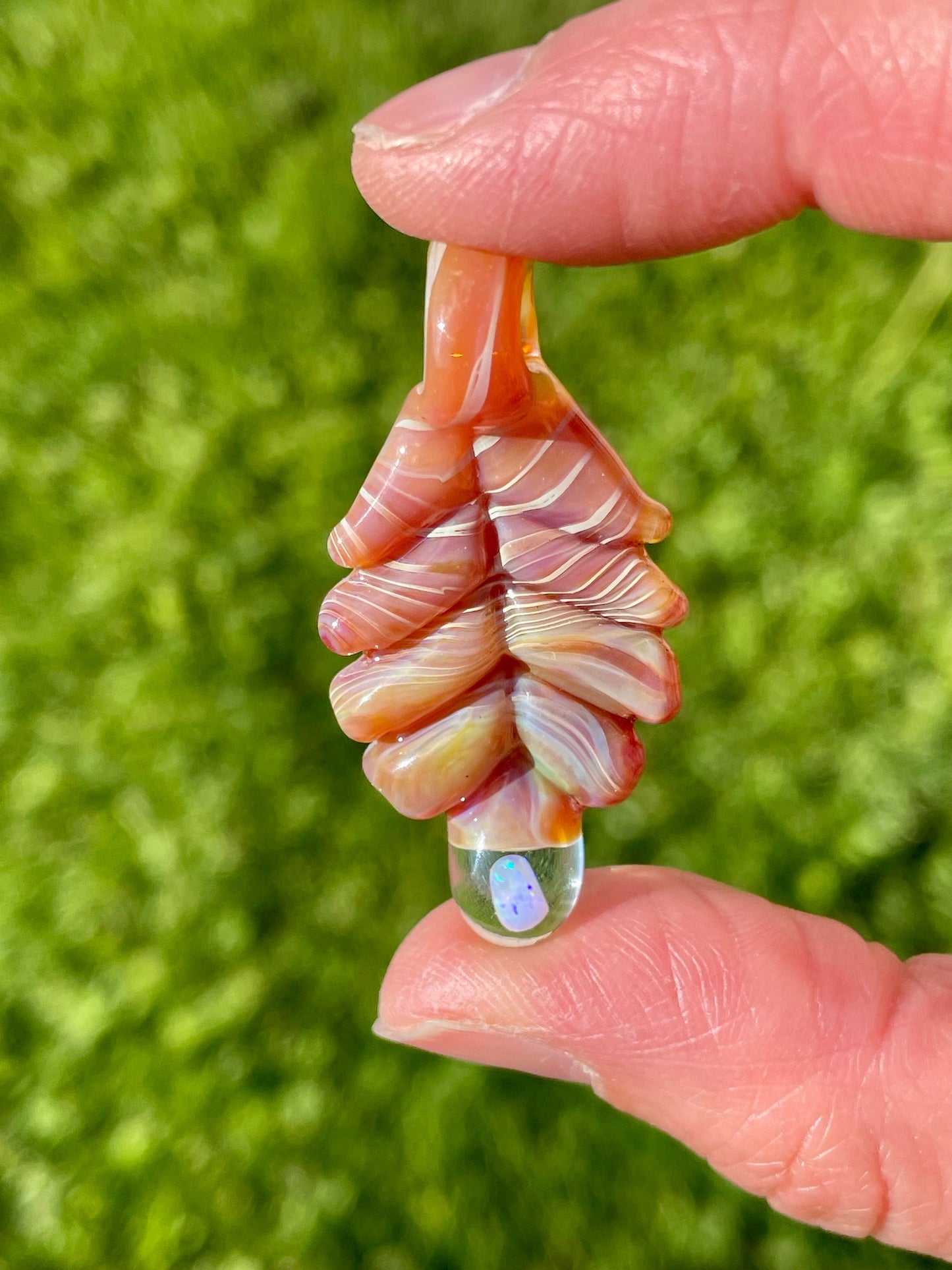 Small Glass Pendant Beige Leaf Opal Necklace, birthday gift for daughter, botanical jewelry, step mom gift, jewelry for women, gardener gift