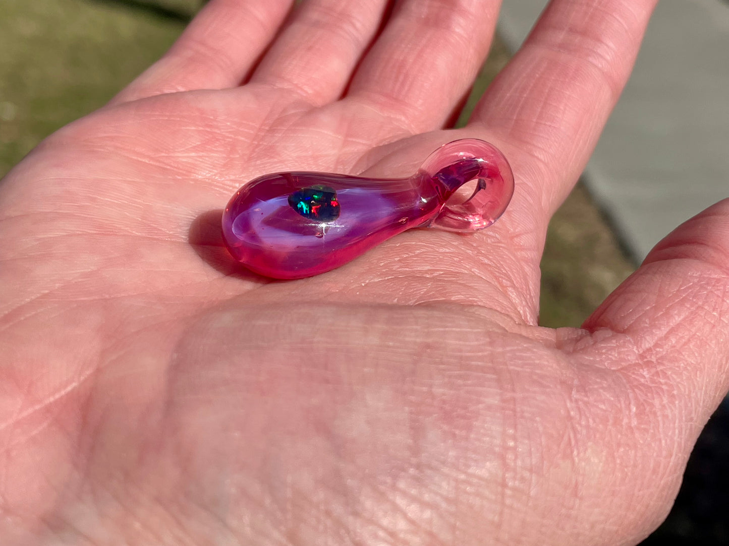 Pink Blown Glass Heart Opal Necklace, Birthday Gift for wife, Engagement Jewelry, Anniversary Gift for Girlfriend, Mothers Day Gift Ideas