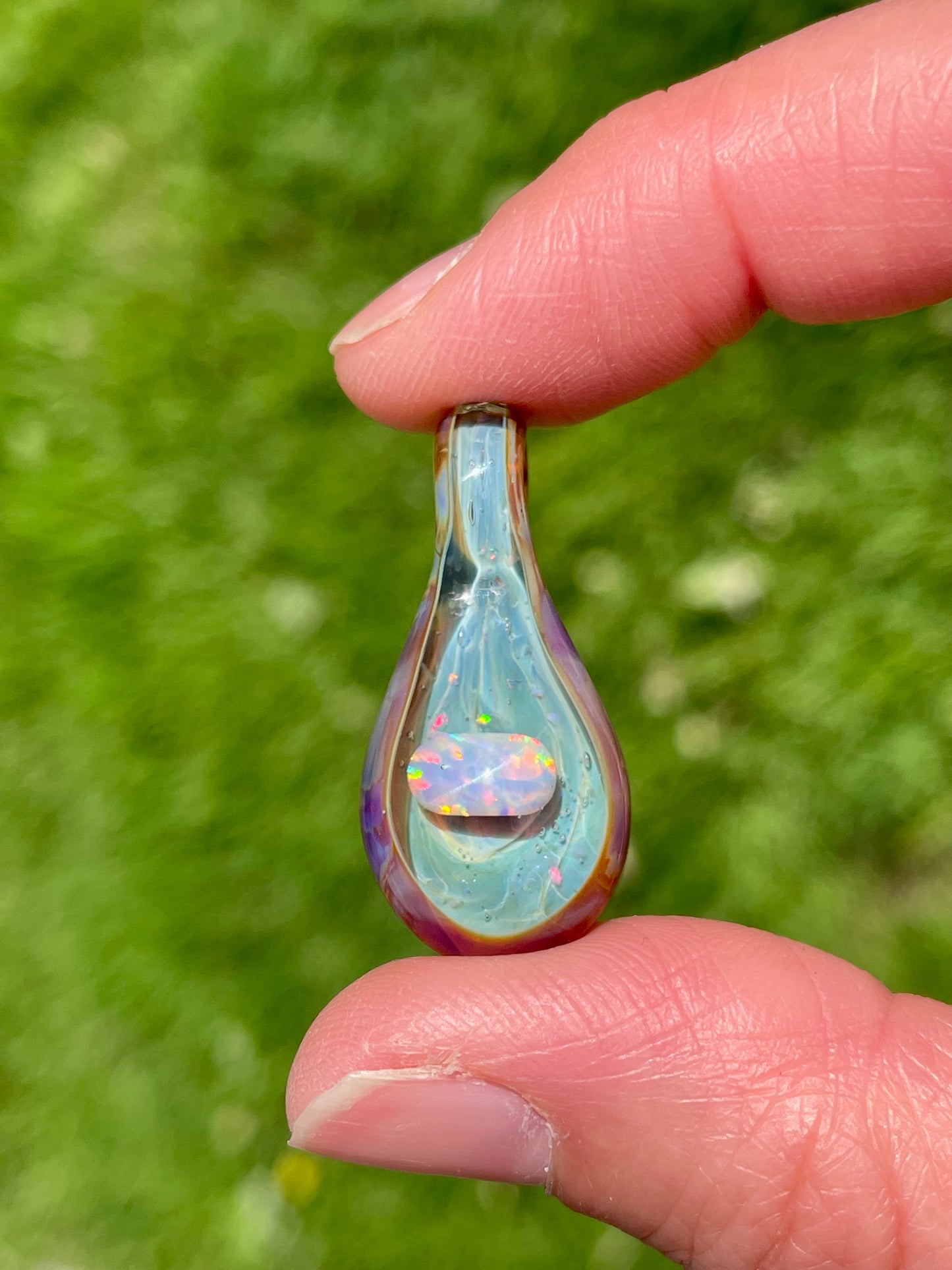 Handmade Beautiful Opal Necklace, Small Glass Pendant, Gemstone Jewelry, Mystical Pendant, Unique Birthday Gift, Mothers Day Gift for Her