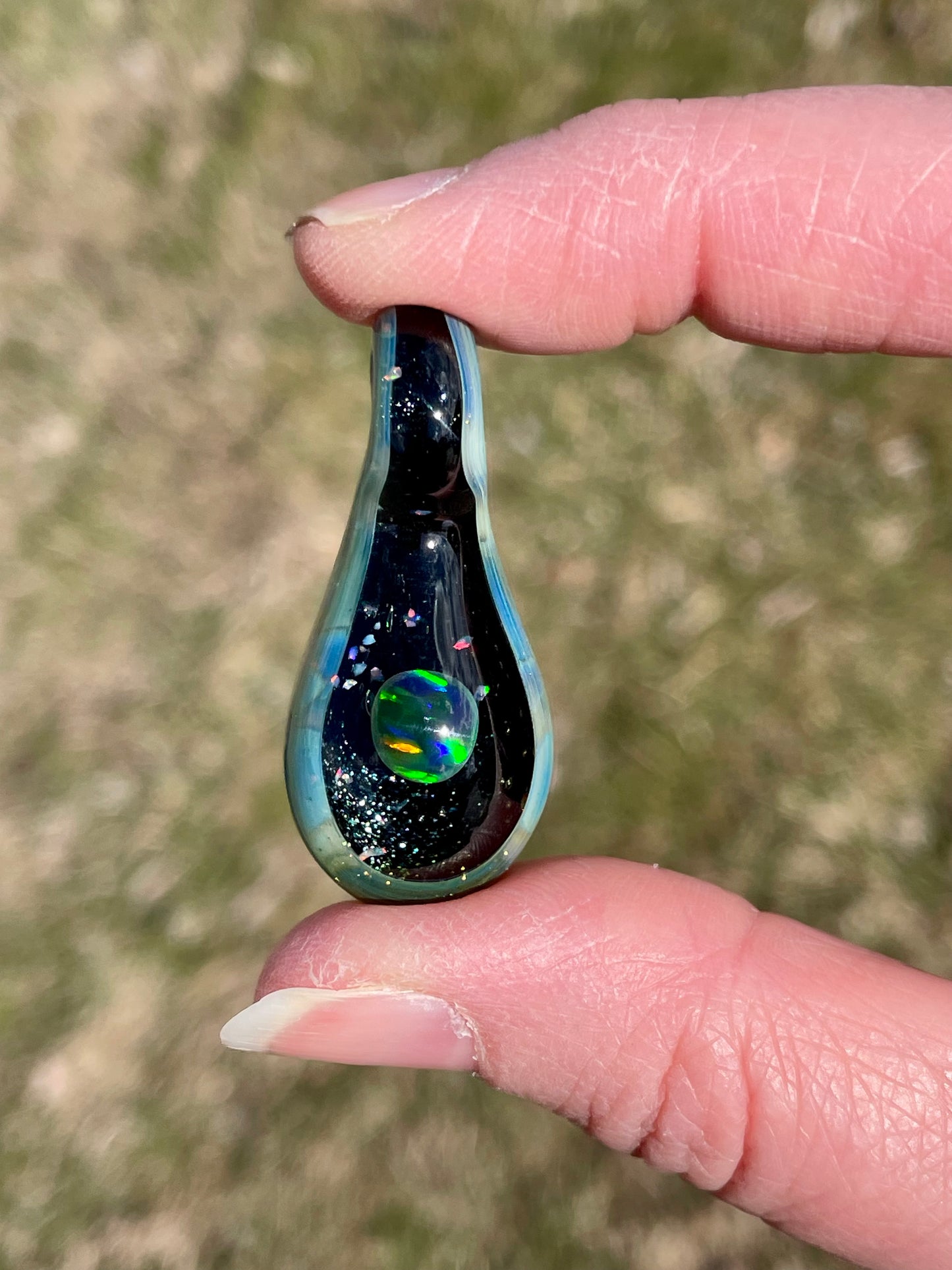 Handmade Small Glass Opal Pendant Necklace, Handmade Galaxy Pendant, Mothers Day Gift for her, one of a kind Birthday Gift Idea for daughter