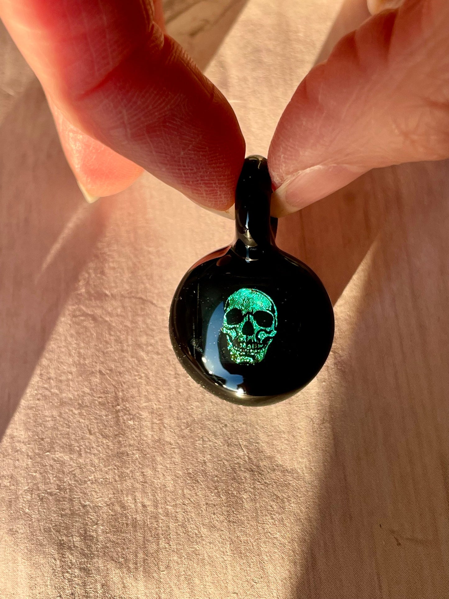 Blown Glass Skull Necklace for him, Skull Gifts, Skull jewelry for men, birthday gift for son, skull lover, Skull jewelry for him, dichroic