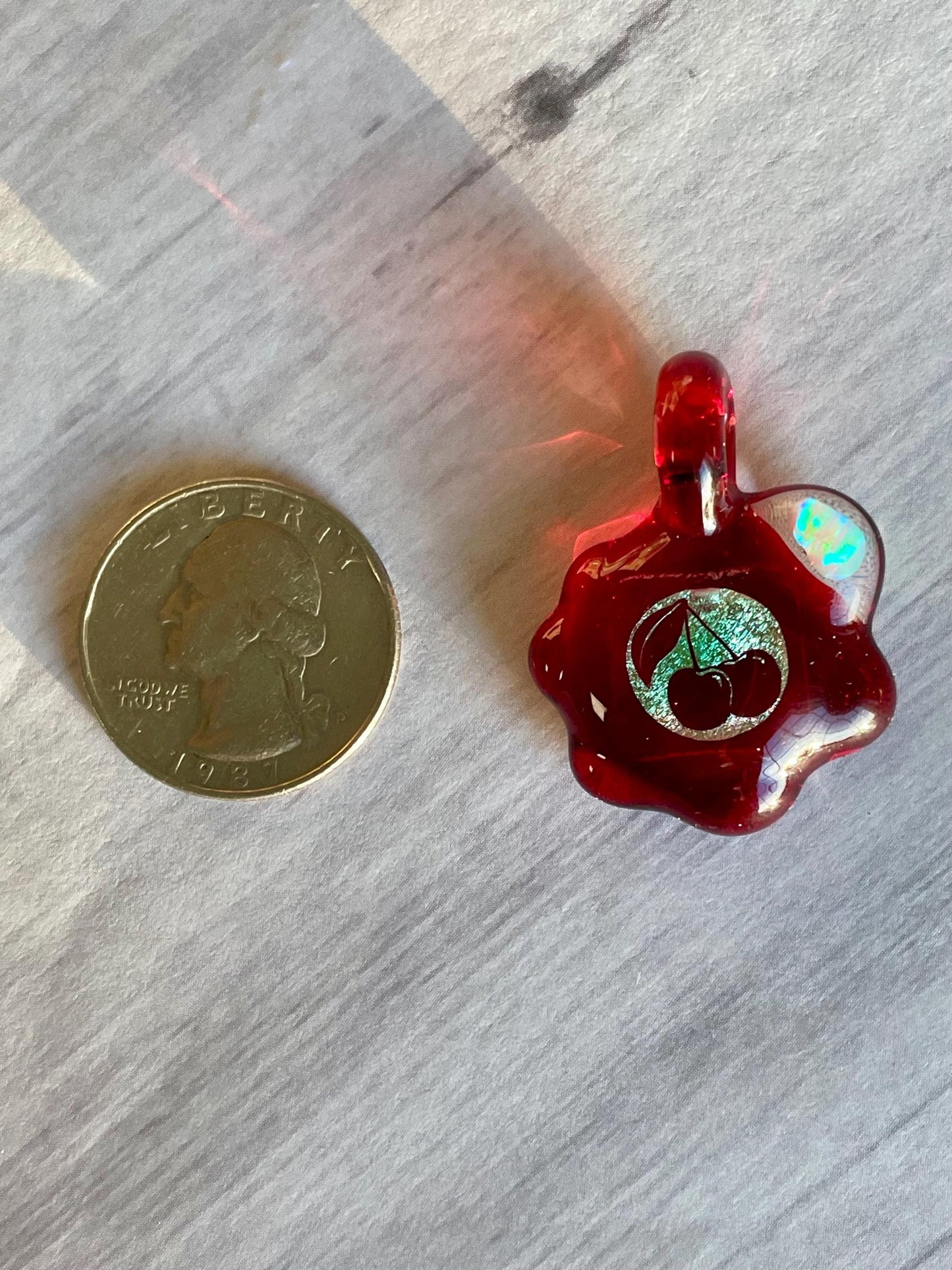 Red Cherry Necklace Gift for Women - Blown Glass Dichroic Pendant - Sister Birthday Gift - Lampwork Focal Charm Bead - Unique Valentine Gift