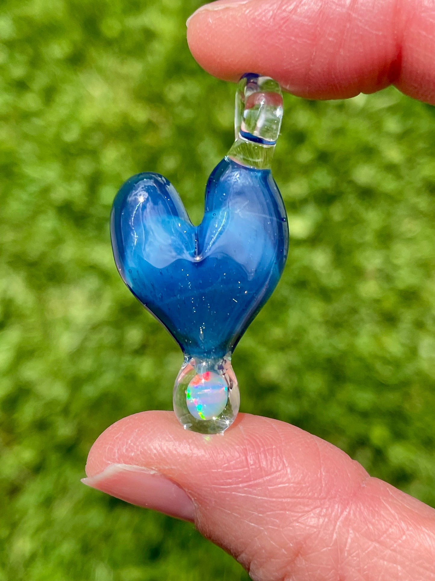 Handmade Glass Opal Pendant Necklace, Opal Necklace for Her, Simple Heart Jewelry, Valentines Gift for Wife, Anniversary Gift for Girlfriend