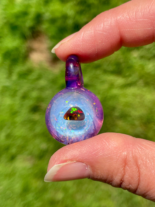 Small Glass Opal Pendant, Floating Opal, Lampwork Focal Bead, Mini Opal Necklace, Easter Gift, Unique Birthday Gift, Mothers Day Gift Idea