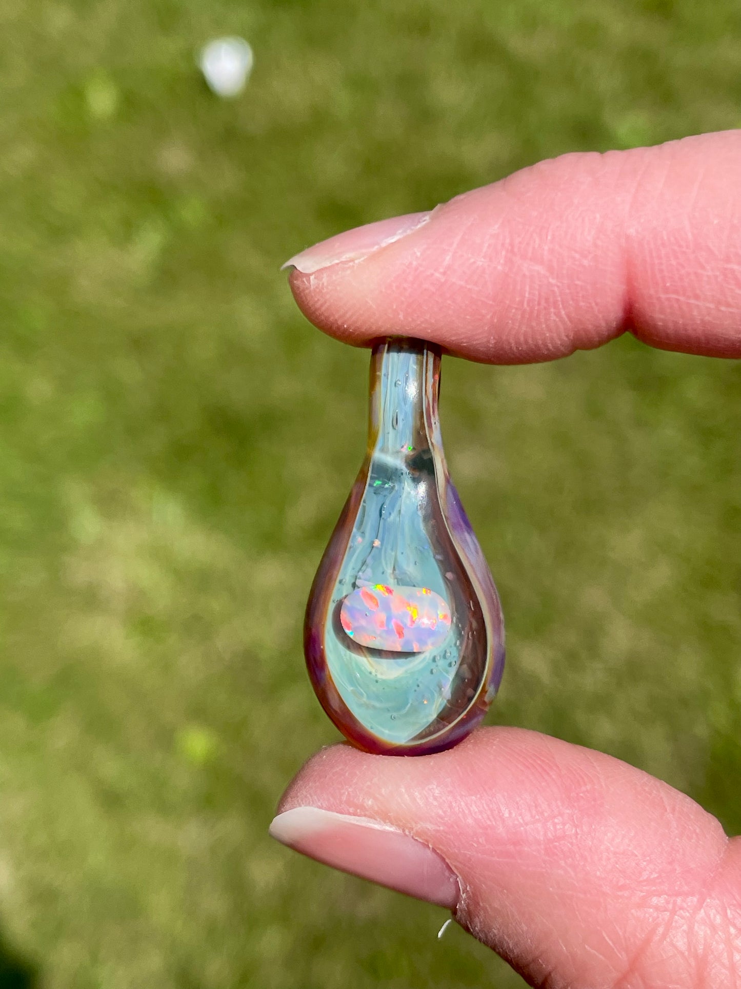 Handmade Beautiful Opal Necklace, Small Glass Pendant, Gemstone Jewelry, Mystical Pendant, Unique Birthday Gift, Mothers Day Gift for Her