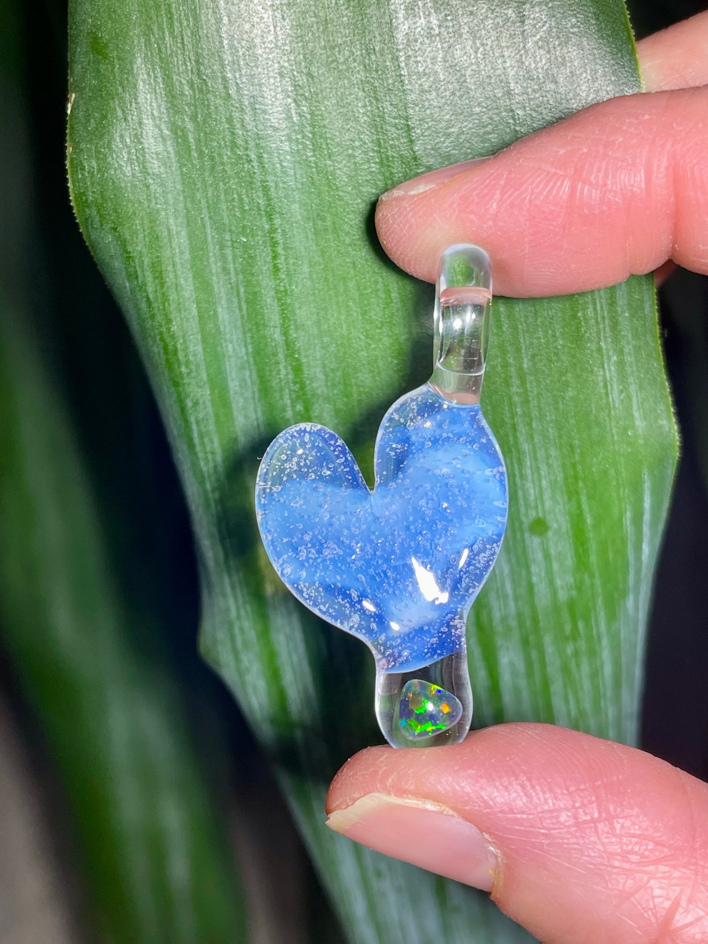 Blown Glass Heart Pendant Opal Necklace for Her, Simple Heart Jewelry Mothers Day Gift, Anniversary Gift, gift for wife, gift for girlfriend