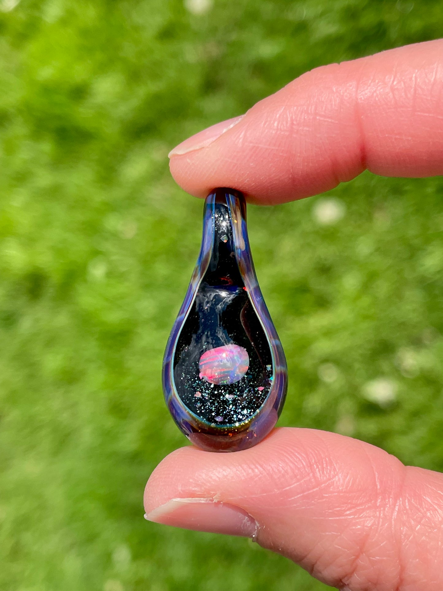 Small Glass Opal Pendant Necklace, Gemstone Jewelry, Handmade Galaxy Pendant, Mothers Day Gift for her, One of a Kind Birthday Gift Idea