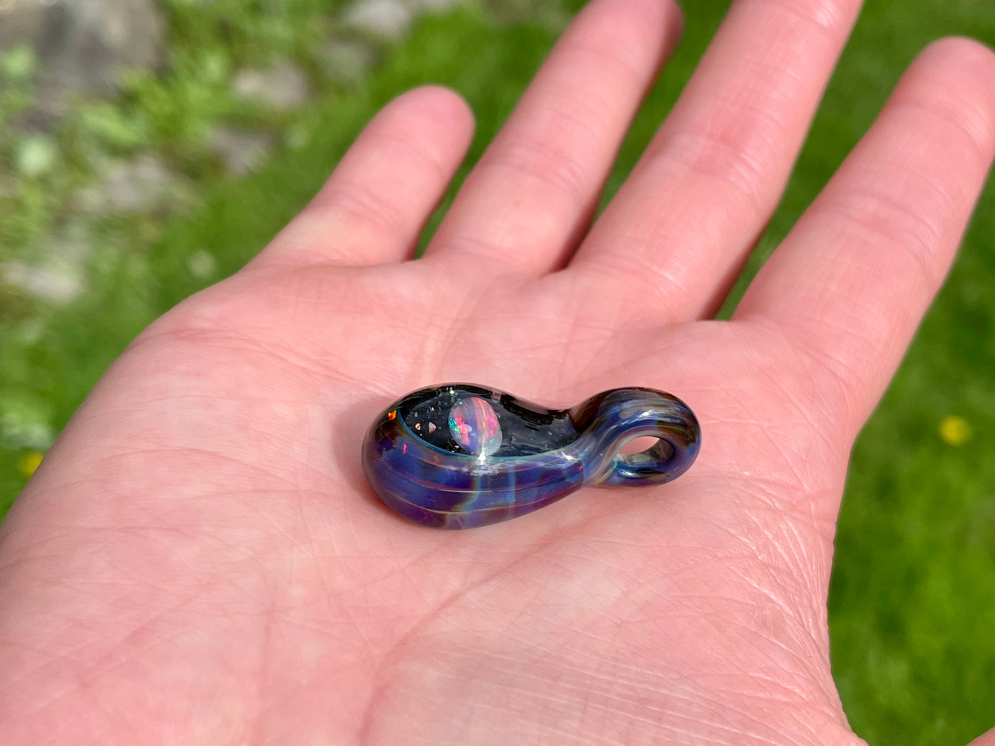 Small Glass Opal Pendant Necklace, Gemstone Jewelry, Handmade Galaxy Pendant, Mothers Day Gift for her, One of a Kind Birthday Gift Idea