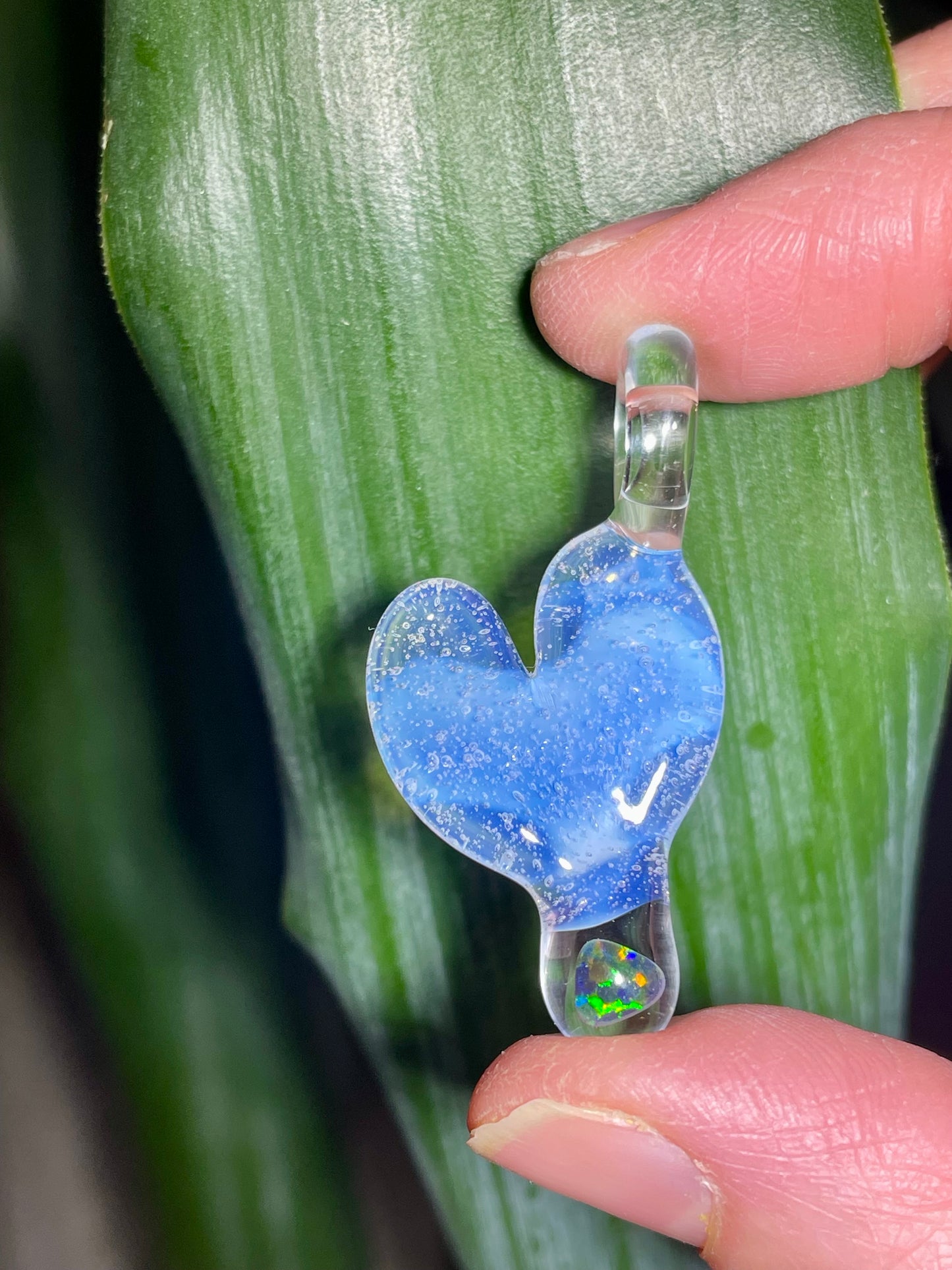 Blown Glass Heart Pendant Opal Necklace for Her, Simple Heart Jewelry Mothers Day Gift, Anniversary Gift, gift for wife, gift for girlfriend