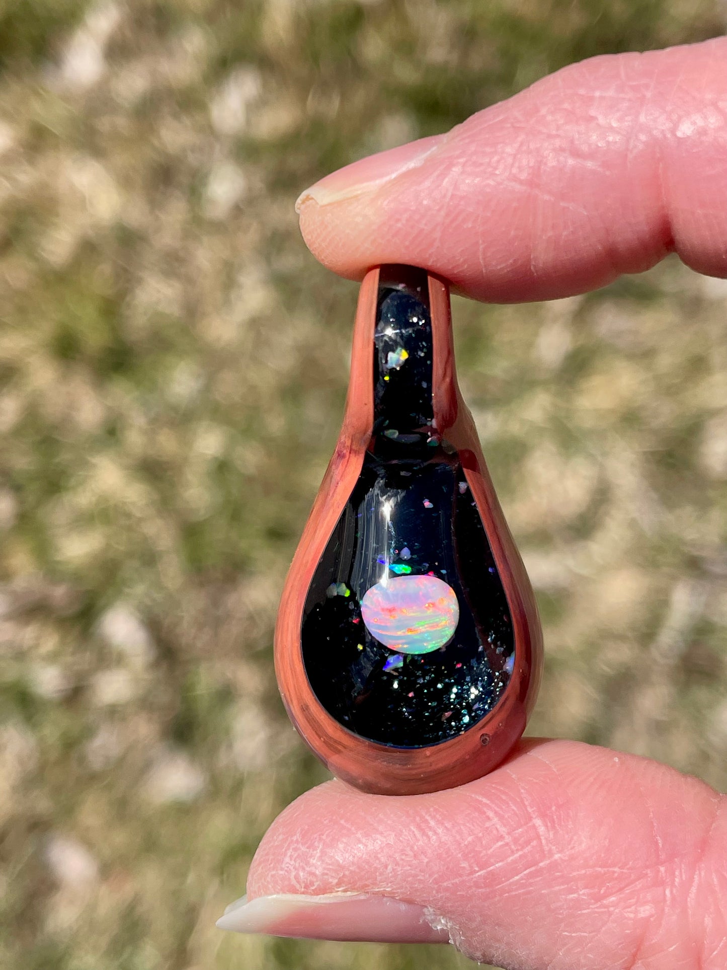 Small Glass Opal Pendant, Unique Glass Pendant, Opal Necklace, Galaxy Pendant Gift for daughter, Valentines Day Gift, Birthday Gift Idea