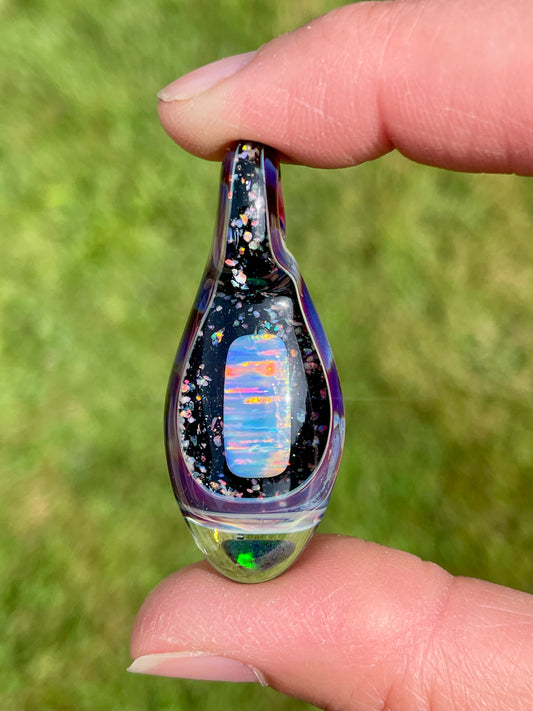 Handmade Glass Opal Pendant Necklace, One of a Kind Opal Pendant, Gemstone Jewelry, Anniversary Gift, Birthday Gift, Mothers Day Gift Idea