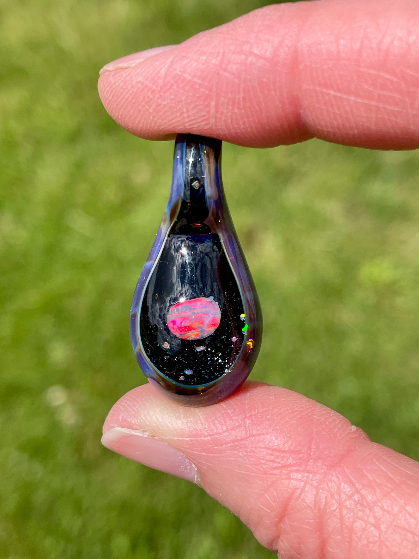 Small Glass Opal Pendant Necklace, Gemstone Jewelry, Handmade Galaxy Pendant, Mothers Day Gift for her, One of a Kind Birthday Gift Idea