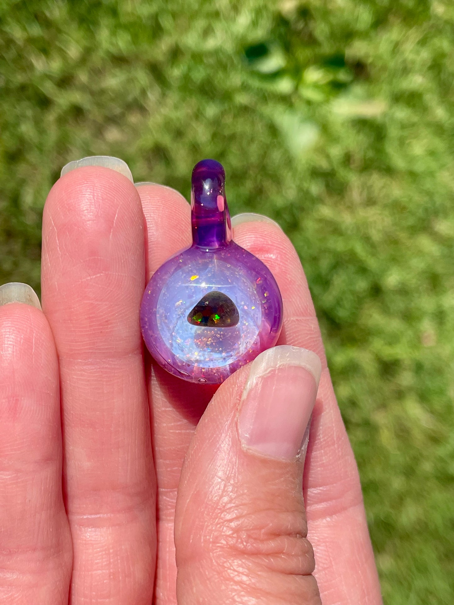 Small Glass Opal Pendant, Floating Opal, Lampwork Focal Bead, Mini Opal Necklace, Easter Gift, Unique Birthday Gift, Mothers Day Gift Idea