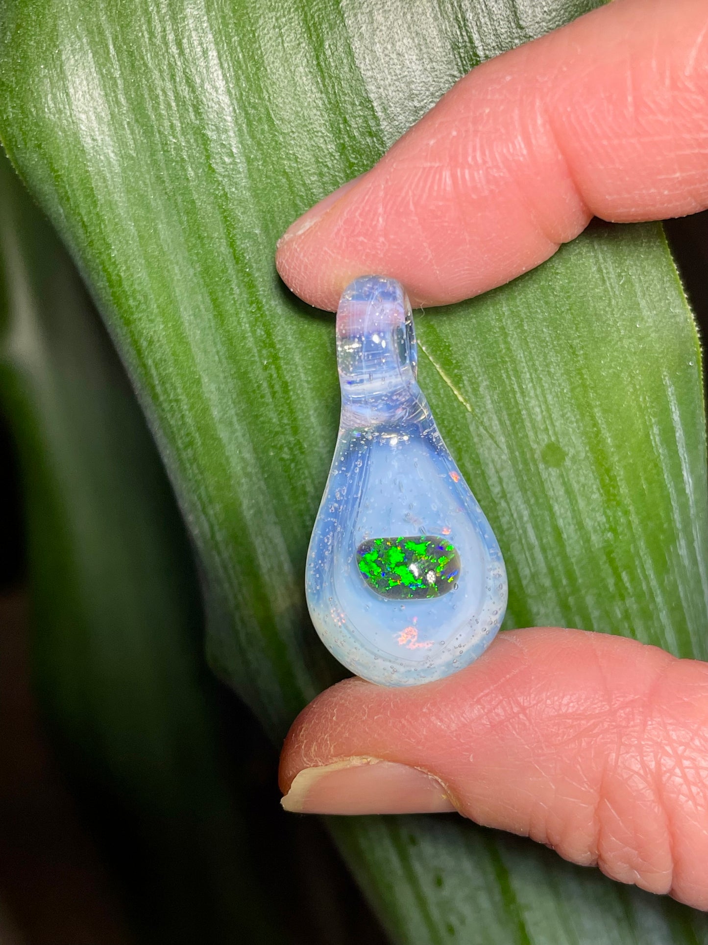 Handmade Glass Blown Opal Pendant, Mystical Opal Necklace, Gemstone Jewelry, Pendant Necklace, Birthday Gift, Mothers Day Gift, Easter Gift