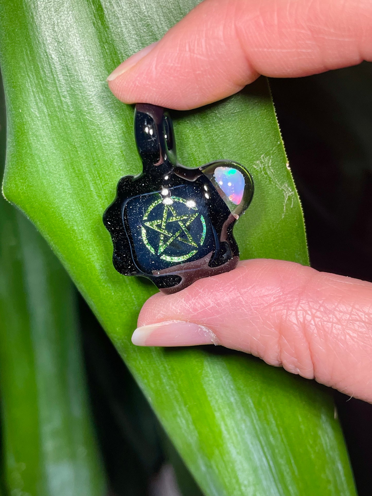 Unique Small Glass Pendant, Pentacle Necklace, Five Pointed Star Pendant, Wiccan Jewelry for sister, Pentagram Talisman Necklace for her