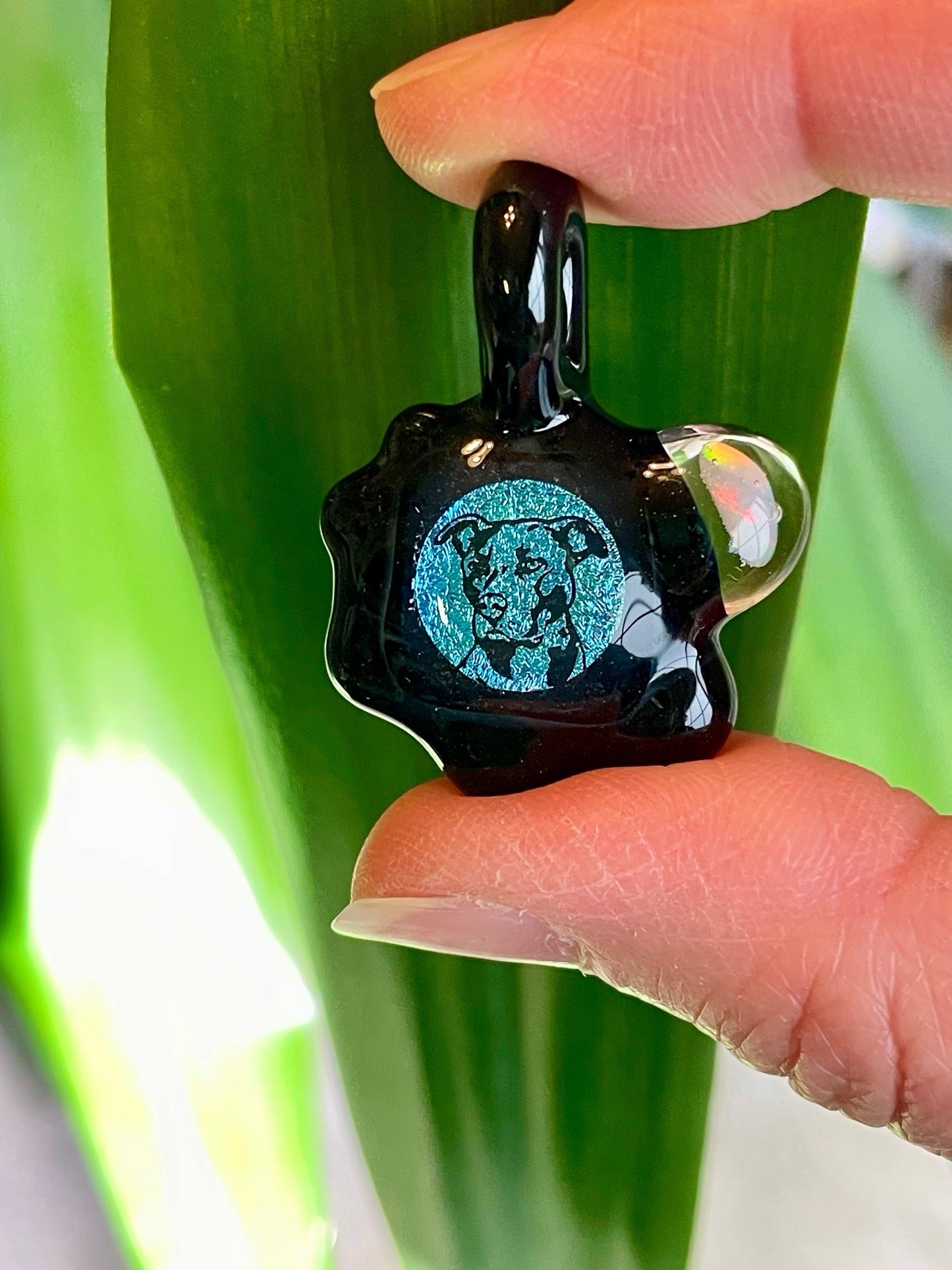 Blown Glass Necklace, Pitbull Mom Gifts, Rescue dog mom jewelry, birthday mom gift from dog, American Staffordshire Terrier, dog lover gift