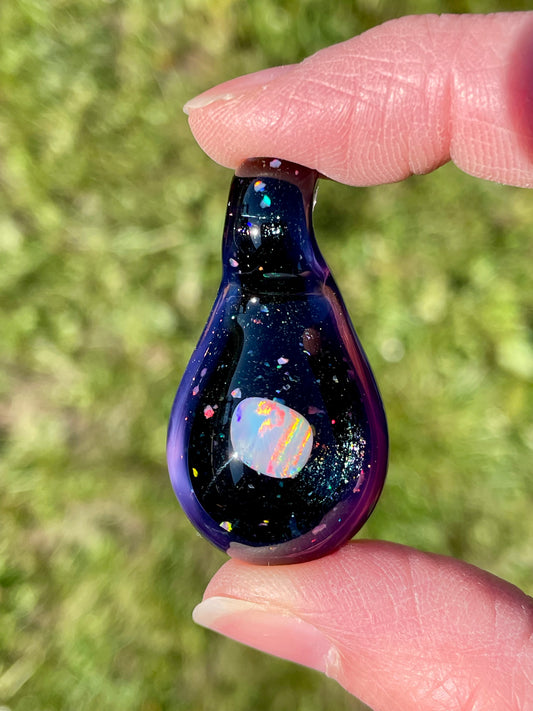 Small Glass Opal Pendant, Unique Glass Pendant, Opal Necklace, Galaxy Pendant, gift for daughter, Gift for Graduate, October Birthday Gift