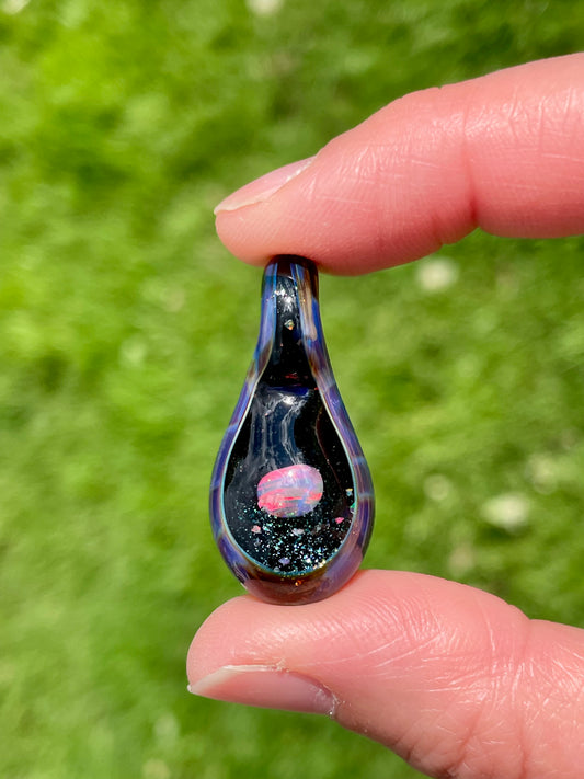 Small Glass Opal Pendant Necklace, Gemstone Jewelry, Handmade Galaxy Pendant, Mothers Day Gift for her, One of a Kind Birthday Gift Idea