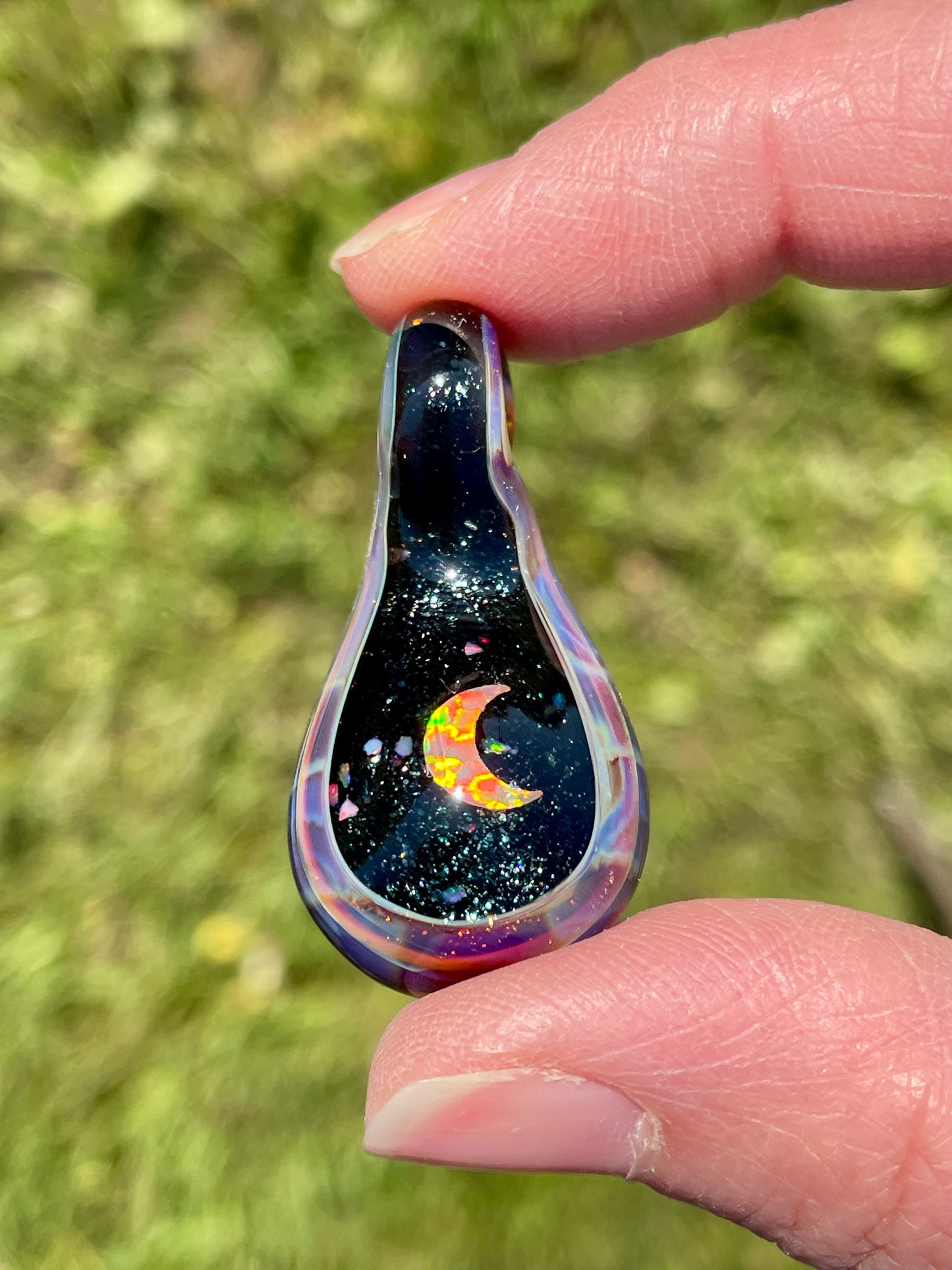 Moon Crystal Pendant, Moon Opal Necklace for Women, Small Glass Space Pendant, Moon Necklace Birthday Gift for her, Mothers Day Gift Idea