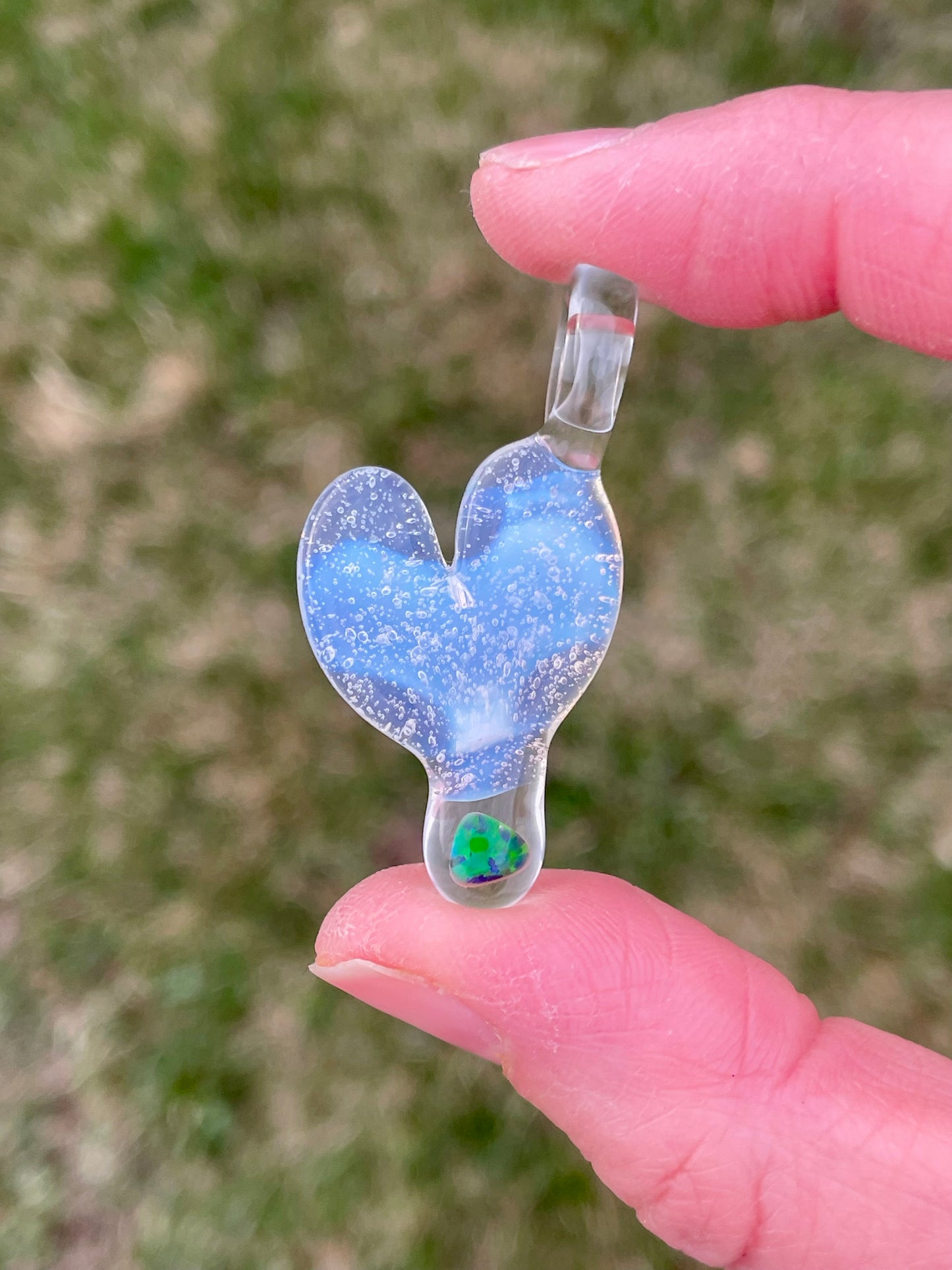 Blown Glass Heart Pendant Opal Necklace for Her, Simple Heart Jewelry Mothers Day Gift, Anniversary Gift, gift for wife, gift for girlfriend