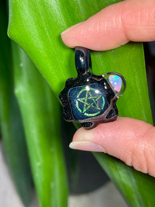 Unique Small Glass Pendant, Pentacle Necklace, Five Pointed Star Pendant, Wiccan Jewelry for sister, Pentagram Talisman Necklace for her