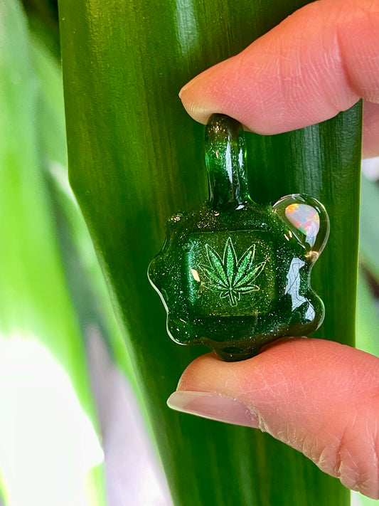 Cannabis Necklace, Birthday Gift for Women, Birthday Gift for Her, Pot Leaf Pendant for Him, Small Glass Pendant, Stoner Chick, Unique Gift