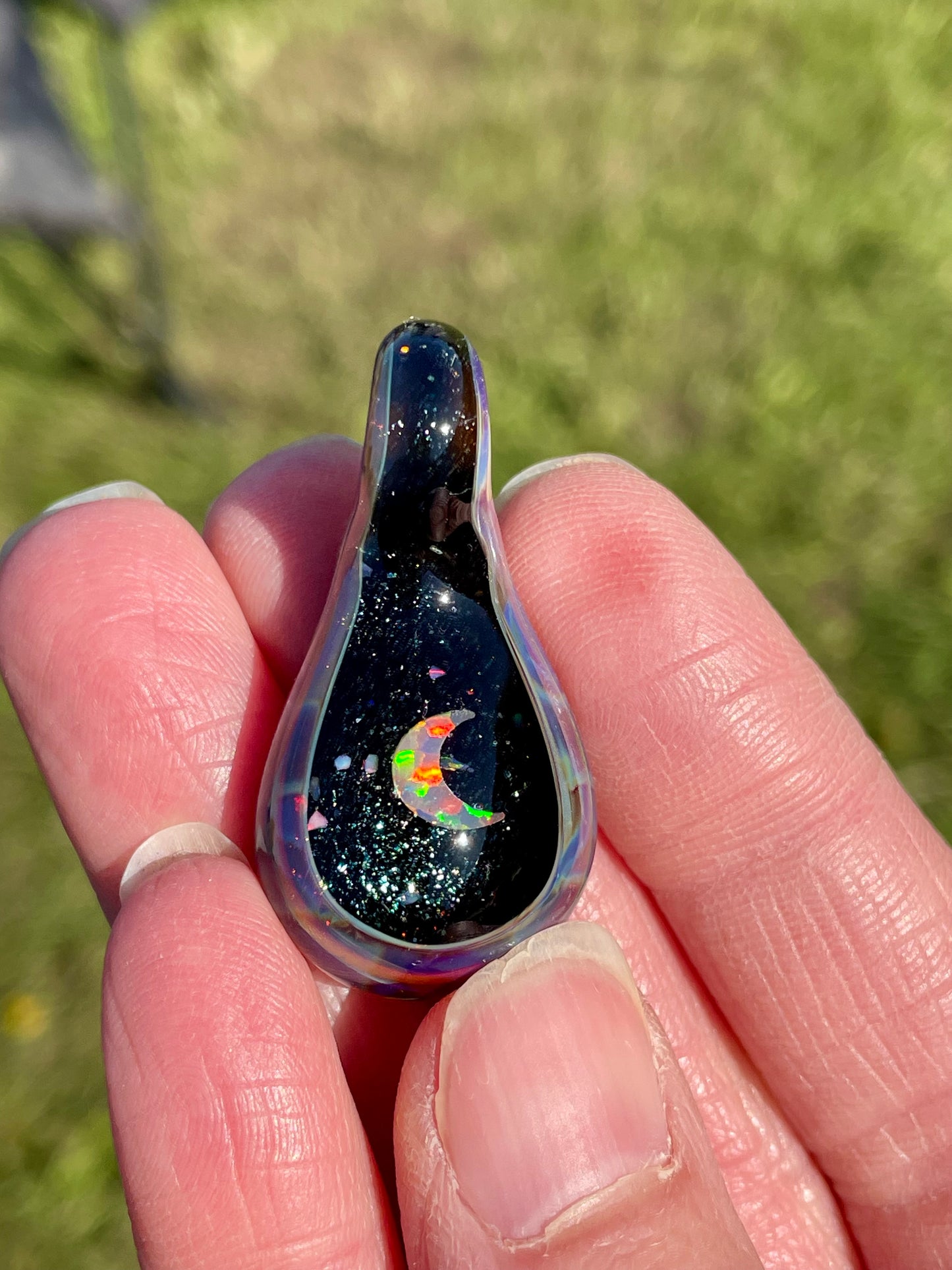 Moon Crystal Pendant, Moon Opal Necklace for Women, Small Glass Space Pendant, Moon Necklace Birthday Gift for her, Mothers Day Gift Idea