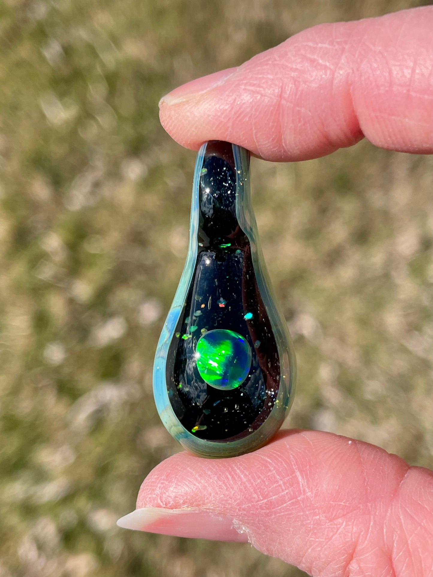 Handmade Small Glass Opal Pendant Necklace, Handmade Galaxy Pendant, Mothers Day Gift for her, one of a kind Birthday Gift Idea for daughter