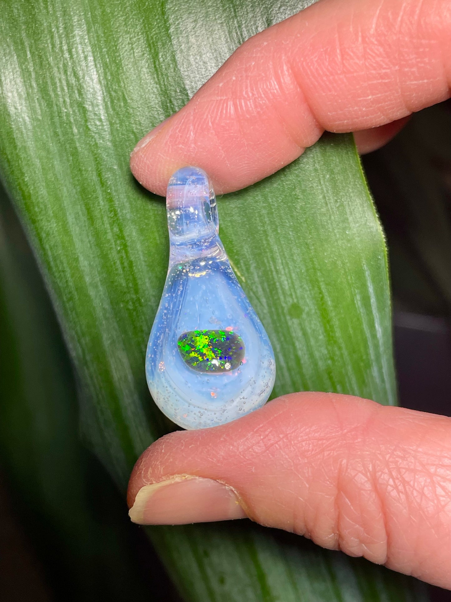 Handmade Glass Blown Opal Pendant, Mystical Opal Necklace, Gemstone Jewelry, Pendant Necklace, Birthday Gift, Mothers Day Gift, Easter Gift