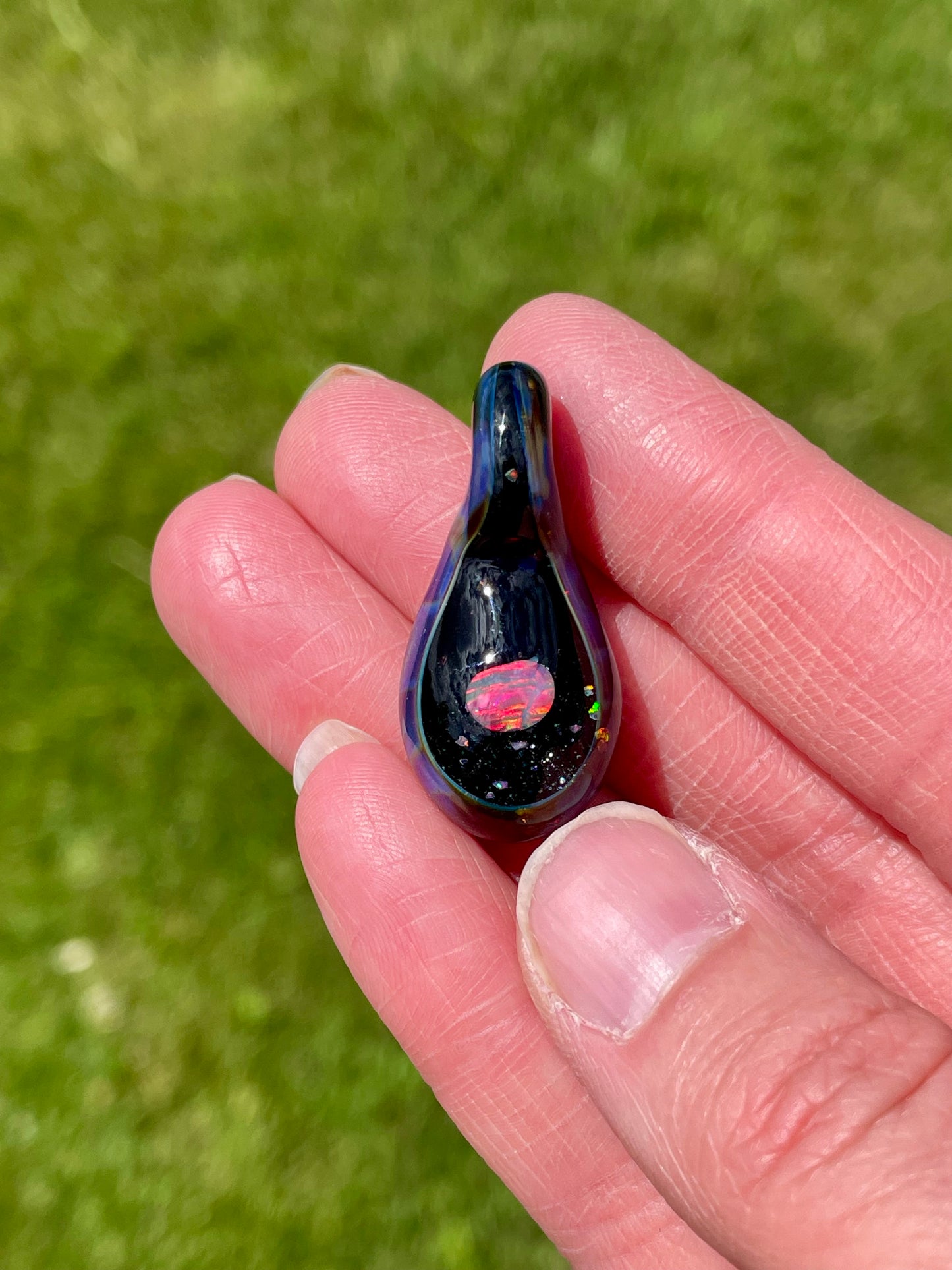 Small Glass Opal Pendant Necklace, Gemstone Jewelry, Handmade Galaxy Pendant, Mothers Day Gift for her, One of a Kind Birthday Gift Idea