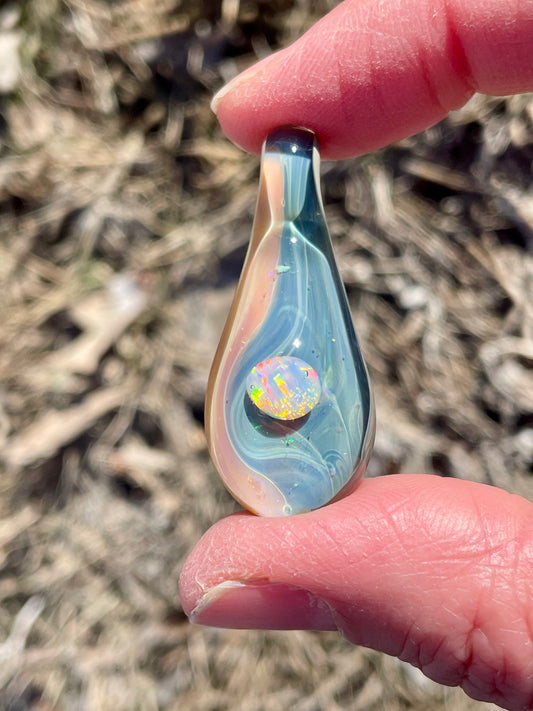 Handmade Heart of the Ocean Inspired Jewelry, Surfer Necklace, Beach Jewelry, Glass Opal Pendant Necklace, Beach Themed Bridesmaid Gift