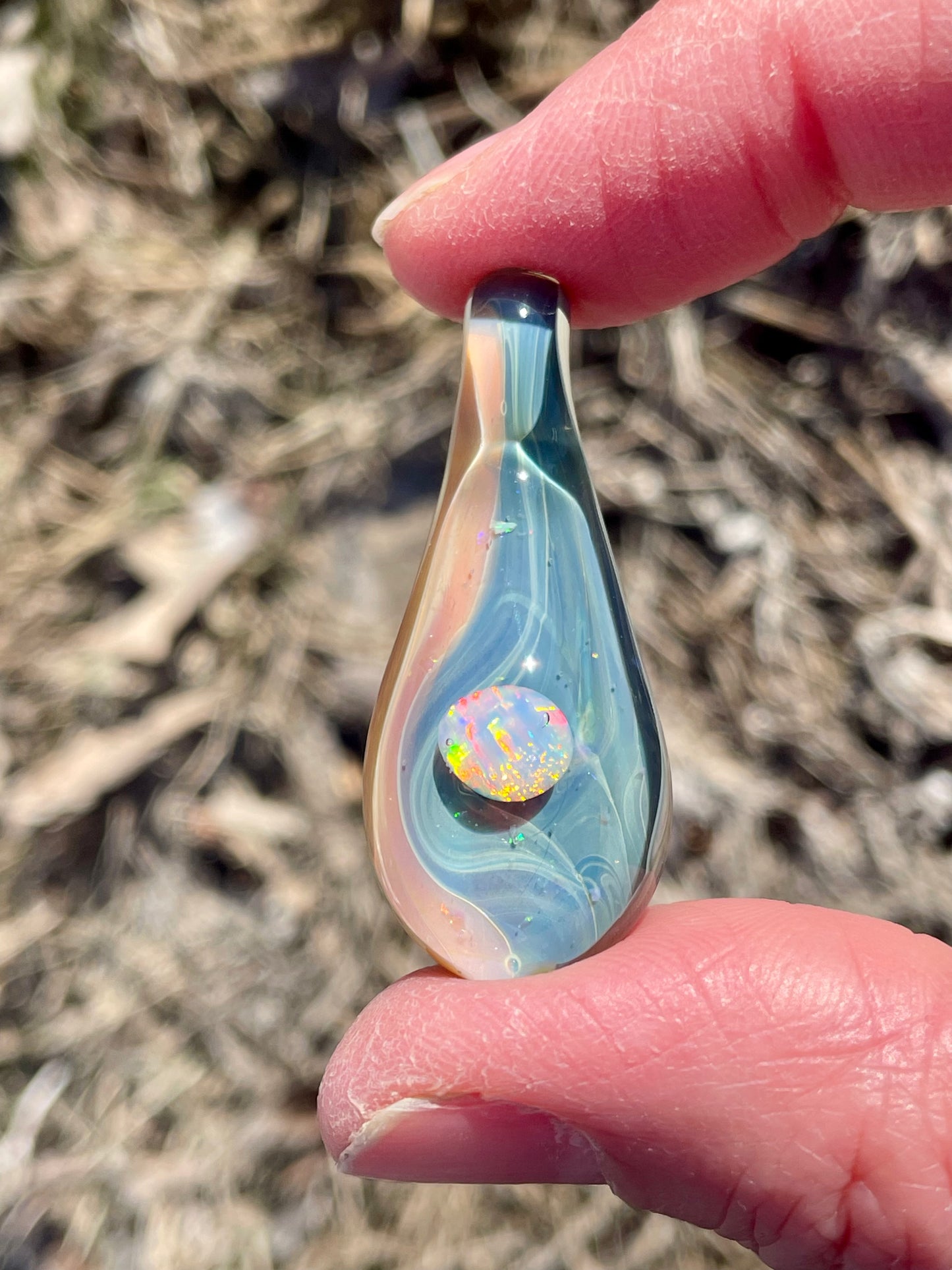Handmade Heart of the Ocean Inspired Jewelry, Surfer Necklace, Beach Jewelry, Glass Opal Pendant Necklace, Beach Themed Bridesmaid Gift