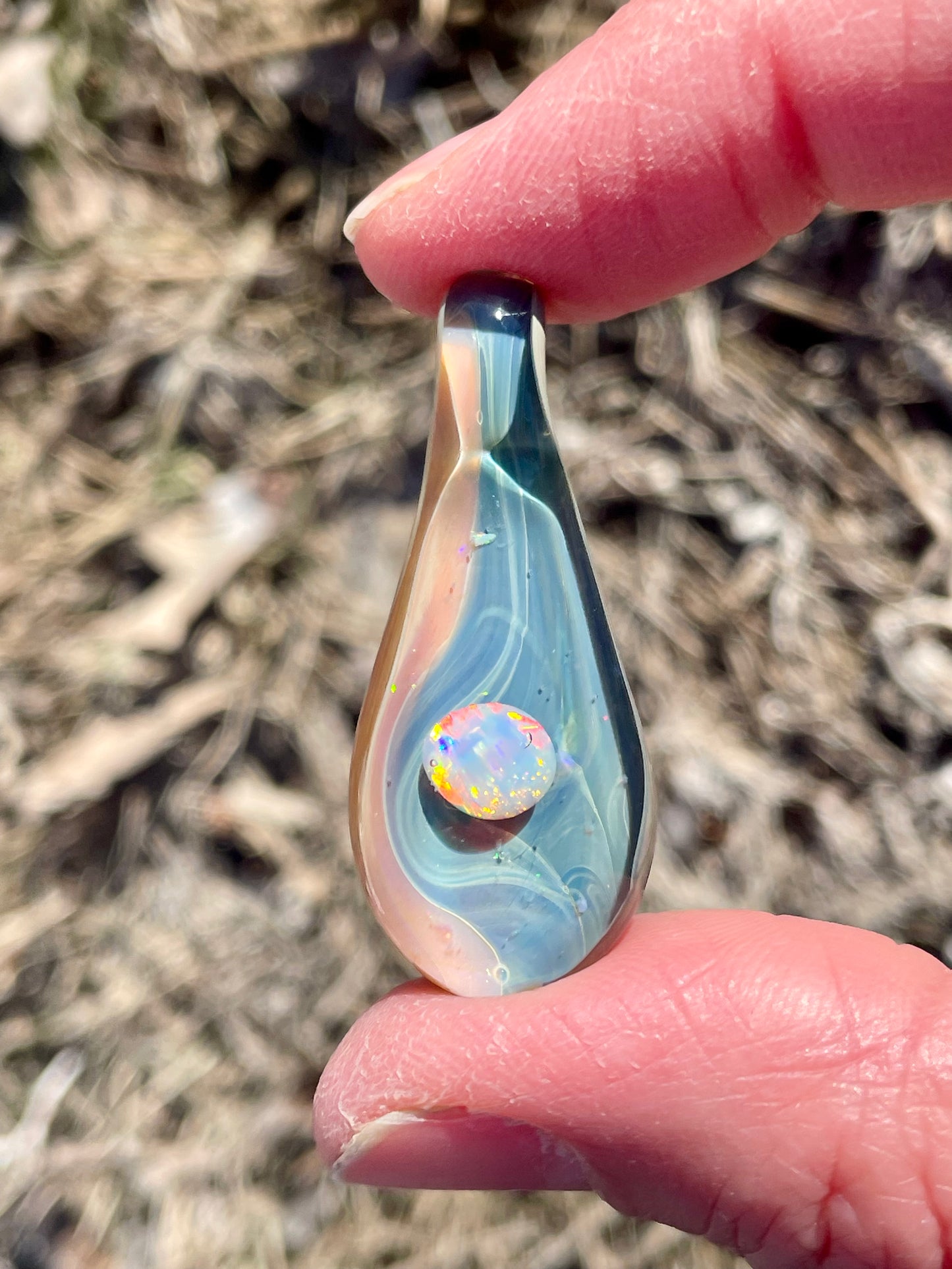 Handmade Heart of the Ocean Inspired Jewelry, Surfer Necklace, Beach Jewelry, Glass Opal Pendant Necklace, Beach Themed Bridesmaid Gift