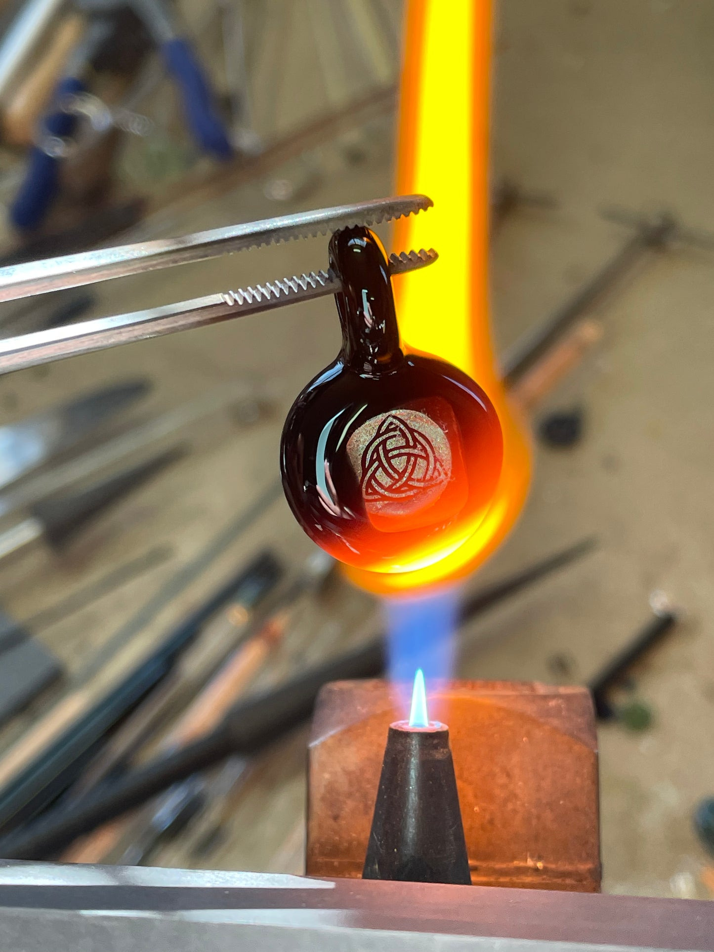 Trinity Knot Necklace, Blown Glass Necklace, Celtic Jewelry, Irish Jewelry, Celtic Glass Necklace, Present for sister, Boho Pendant for her