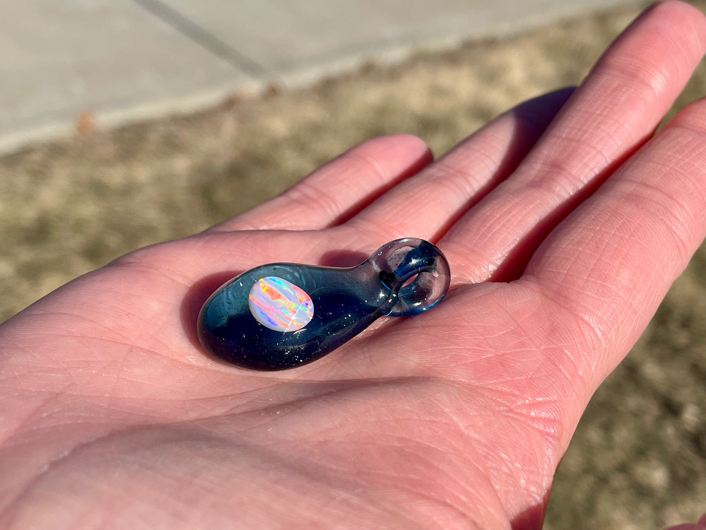 Heady Glass Opal Pendant, Enchanting Blue Necklace, Gemstone Jewelry, Blue Mystical Jewelry, Small Glass Pendant, Birthday Gift for her